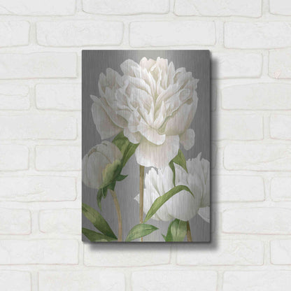 Luxe Metal Art 'White Peonies II' by Grace Popp Metal Wall Art,12x16