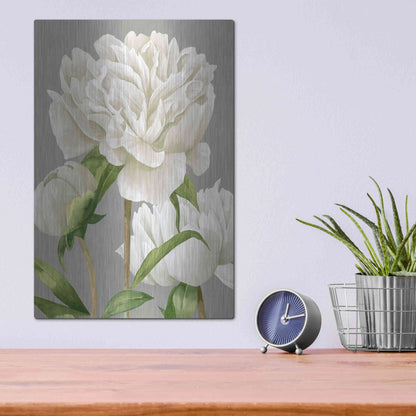 Luxe Metal Art 'White Peonies II' by Grace Popp Metal Wall Art,12x16
