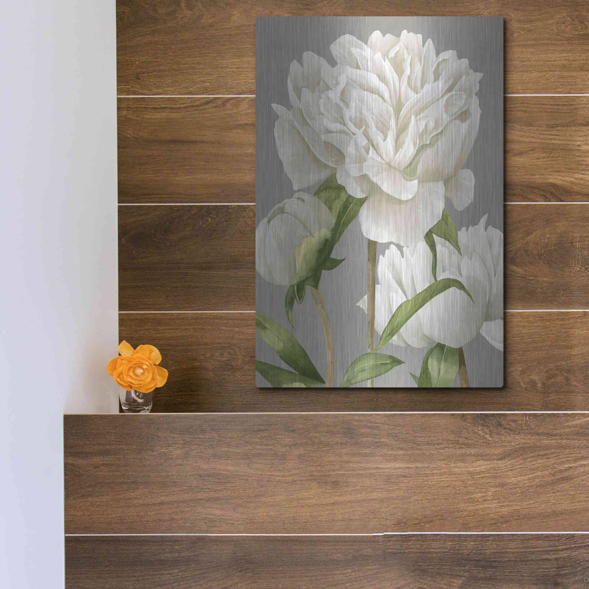 Luxe Metal Art 'White Peonies II' by Grace Popp Metal Wall Art,12x16