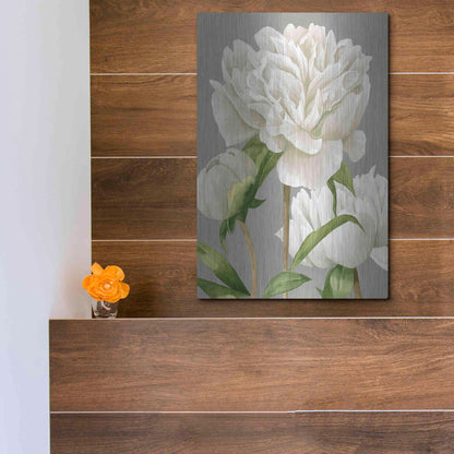 Luxe Metal Art 'White Peonies II' by Grace Popp Metal Wall Art,12x16