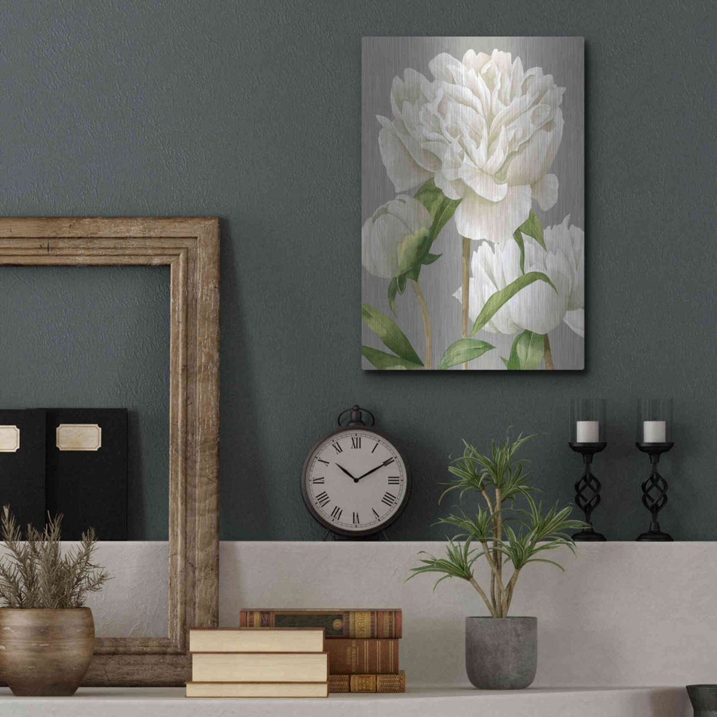 Luxe Metal Art 'White Peonies II' by Grace Popp Metal Wall Art,12x16