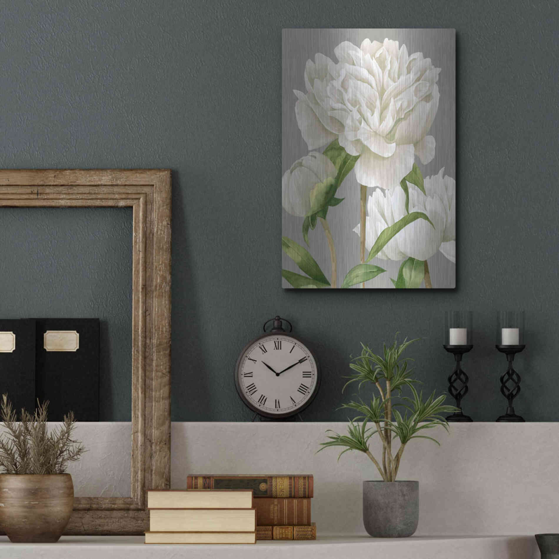 Luxe Metal Art 'White Peonies II' by Grace Popp Metal Wall Art,12x16