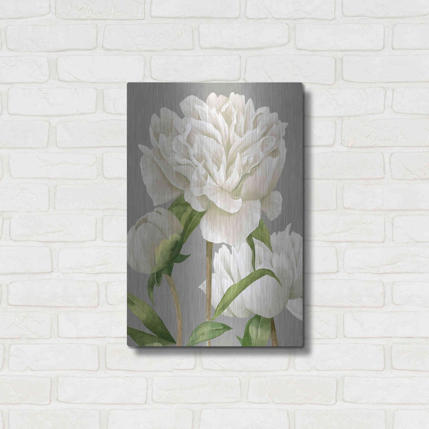 Luxe Metal Art 'White Peonies II' by Grace Popp Metal Wall Art,16x24