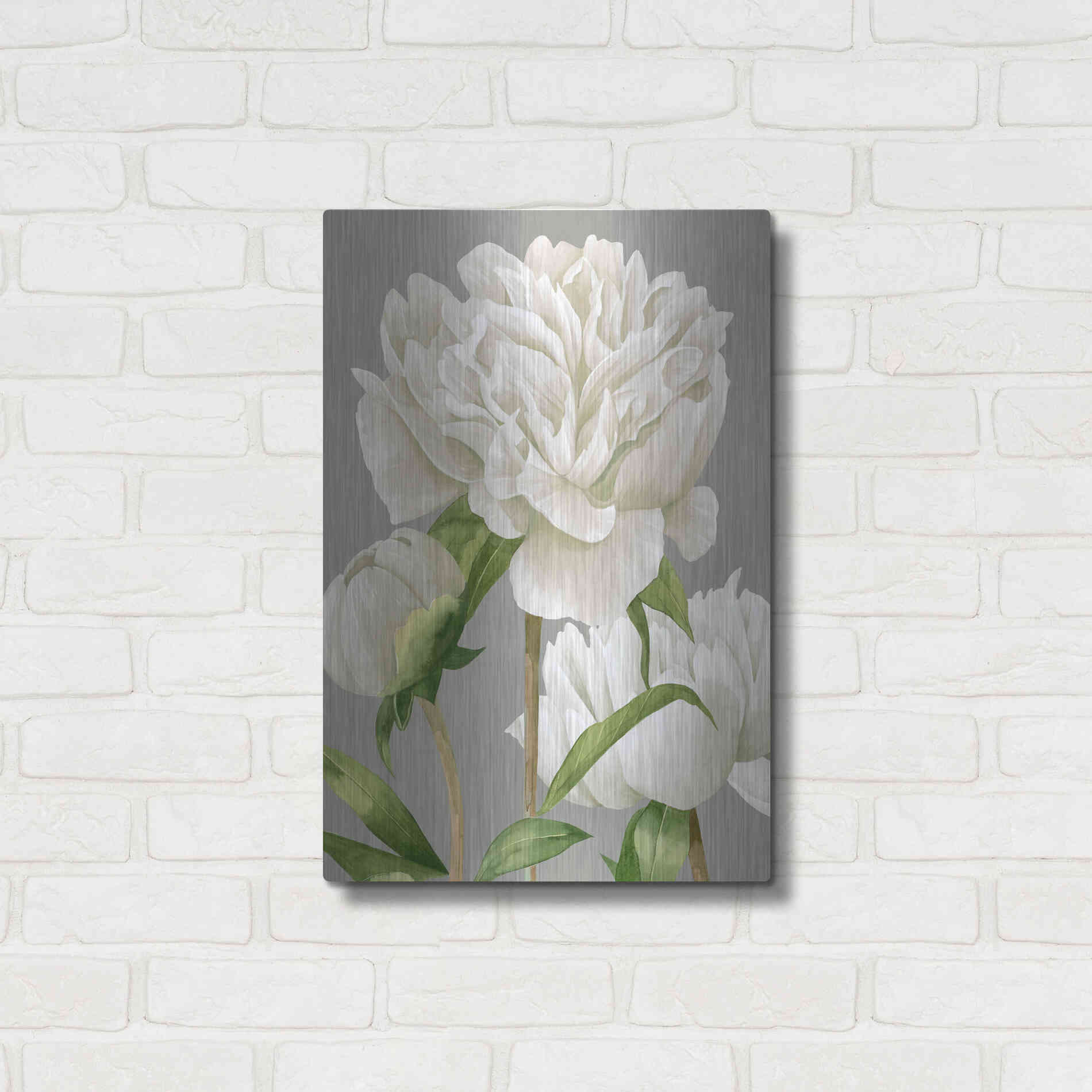 Luxe Metal Art 'White Peonies II' by Grace Popp Metal Wall Art,16x24