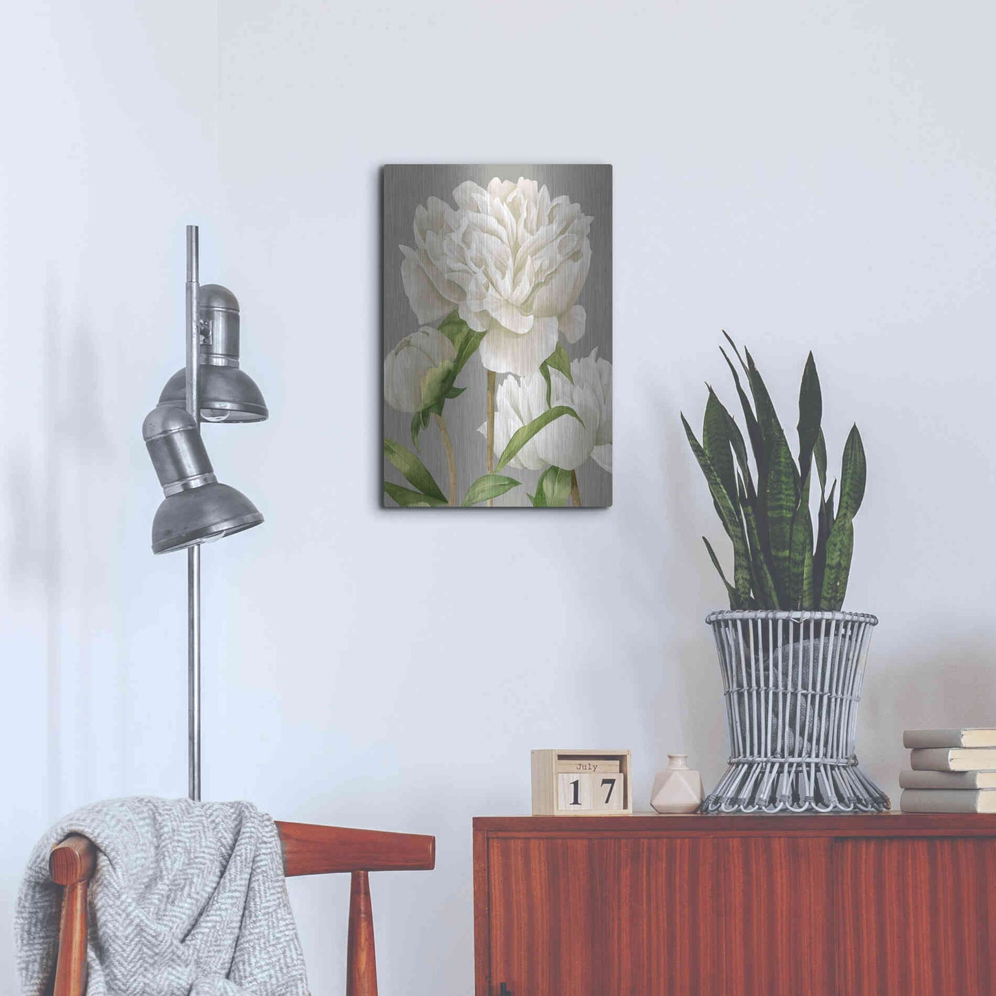 Luxe Metal Art 'White Peonies II' by Grace Popp Metal Wall Art,16x24