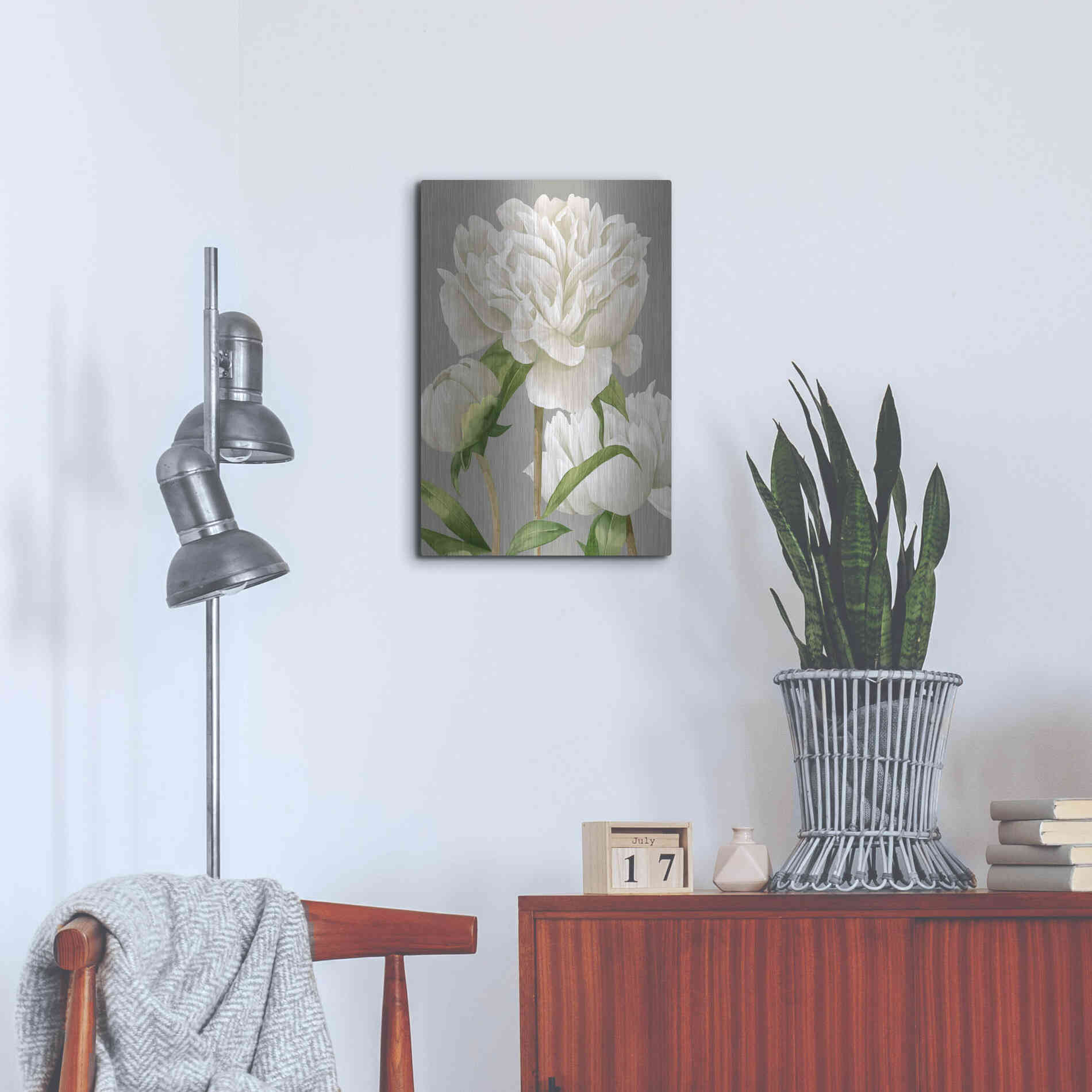 Luxe Metal Art 'White Peonies II' by Grace Popp Metal Wall Art,16x24