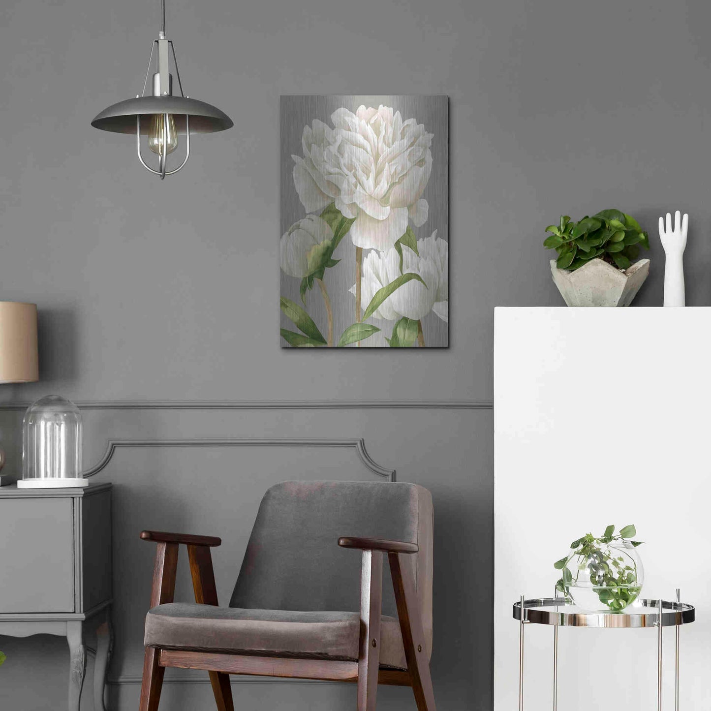 Luxe Metal Art 'White Peonies II' by Grace Popp Metal Wall Art,16x24