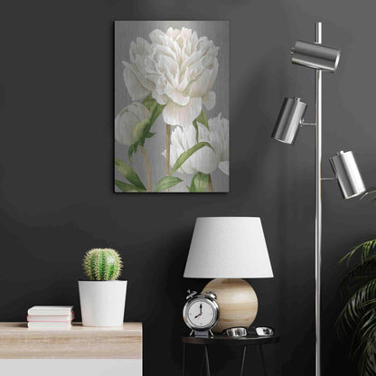 Luxe Metal Art 'White Peonies II' by Grace Popp Metal Wall Art,16x24