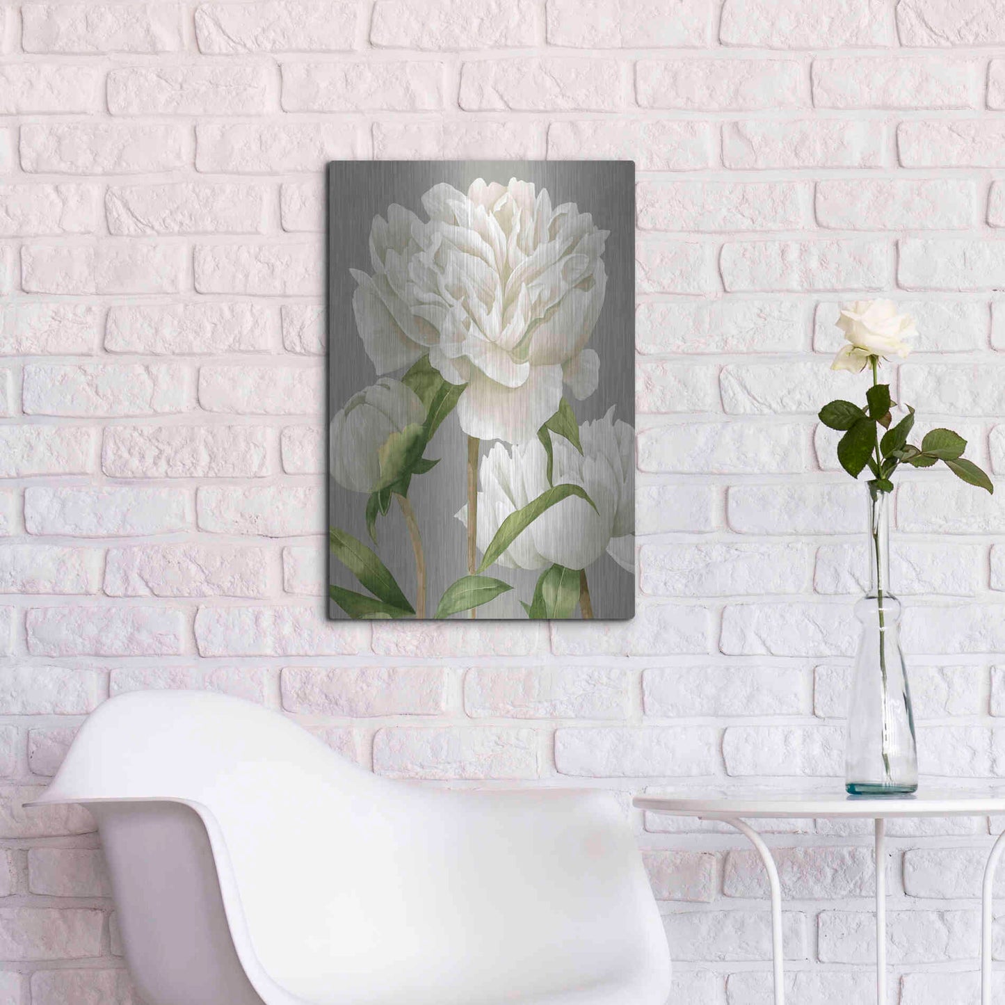 Luxe Metal Art 'White Peonies II' by Grace Popp Metal Wall Art,16x24