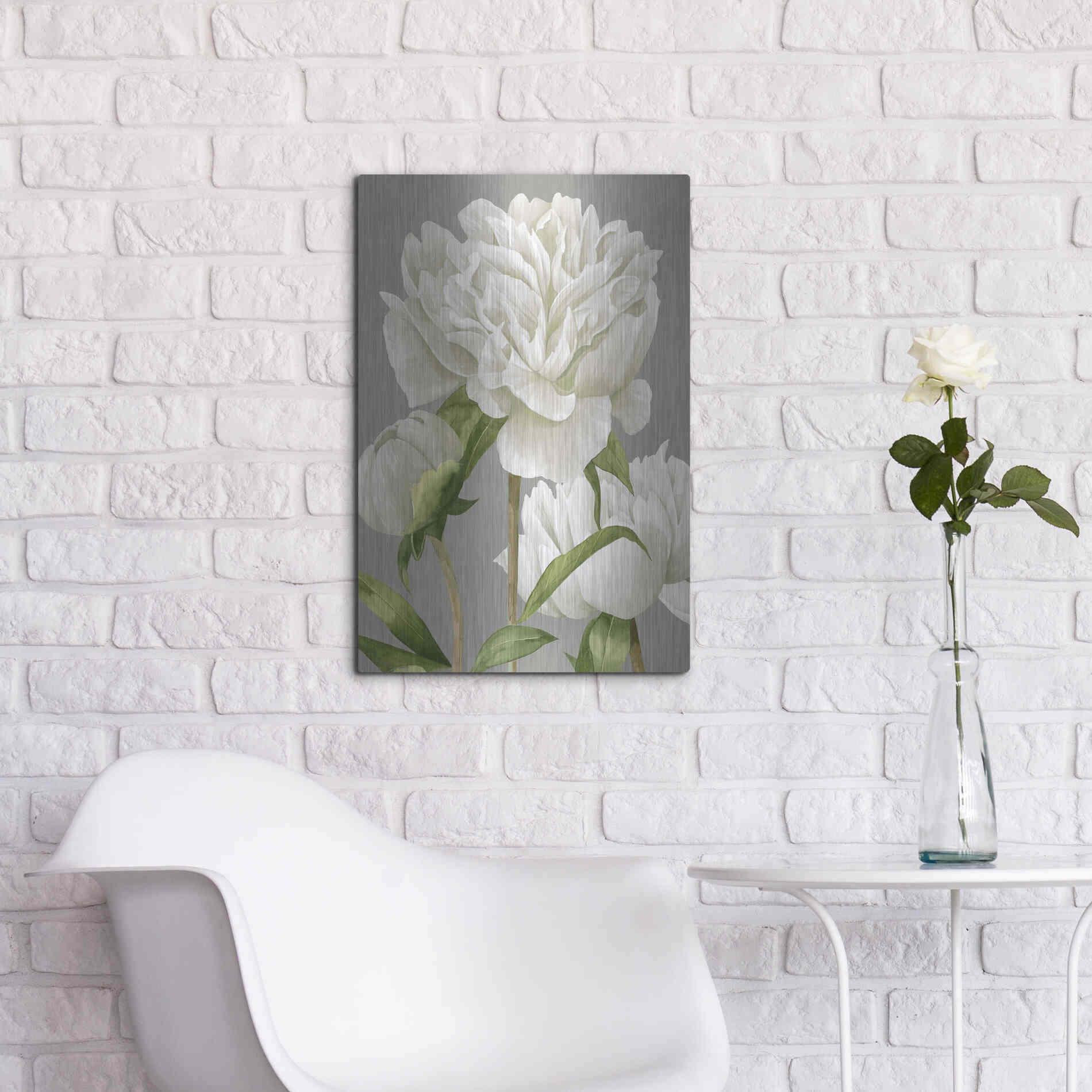 Luxe Metal Art 'White Peonies II' by Grace Popp Metal Wall Art,16x24