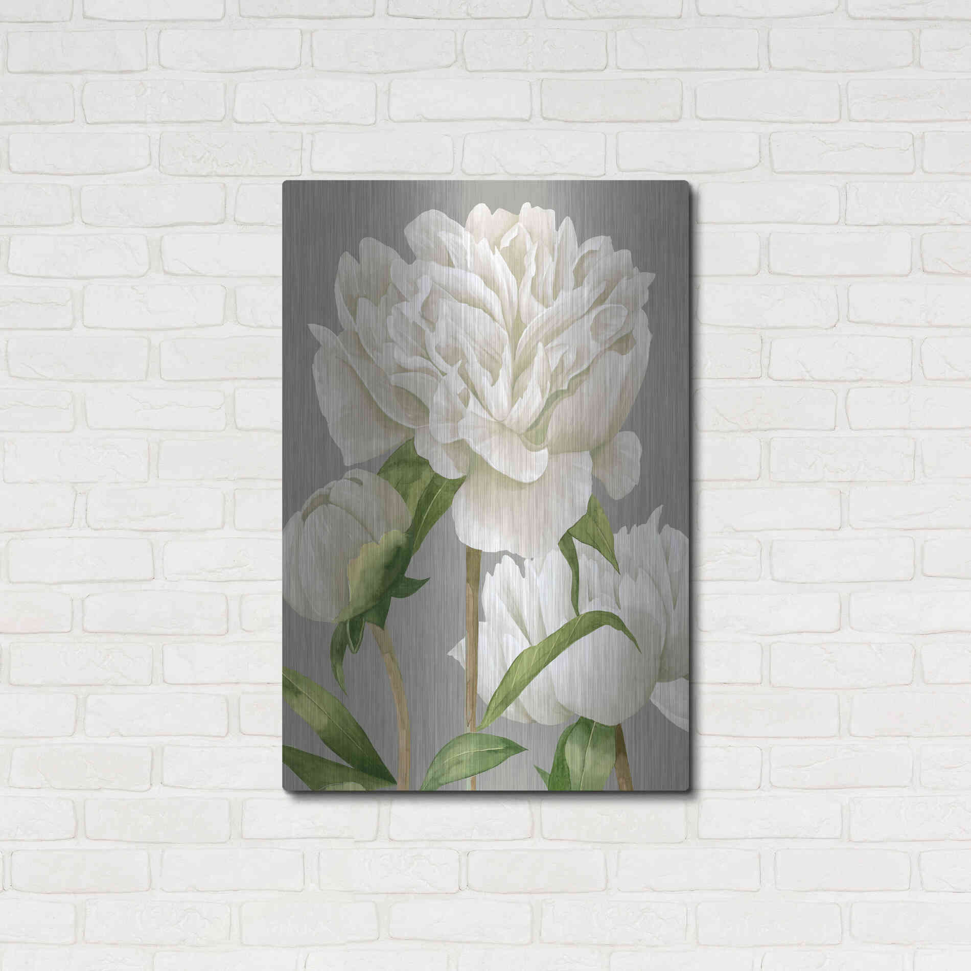 Luxe Metal Art 'White Peonies II' by Grace Popp Metal Wall Art,24x36