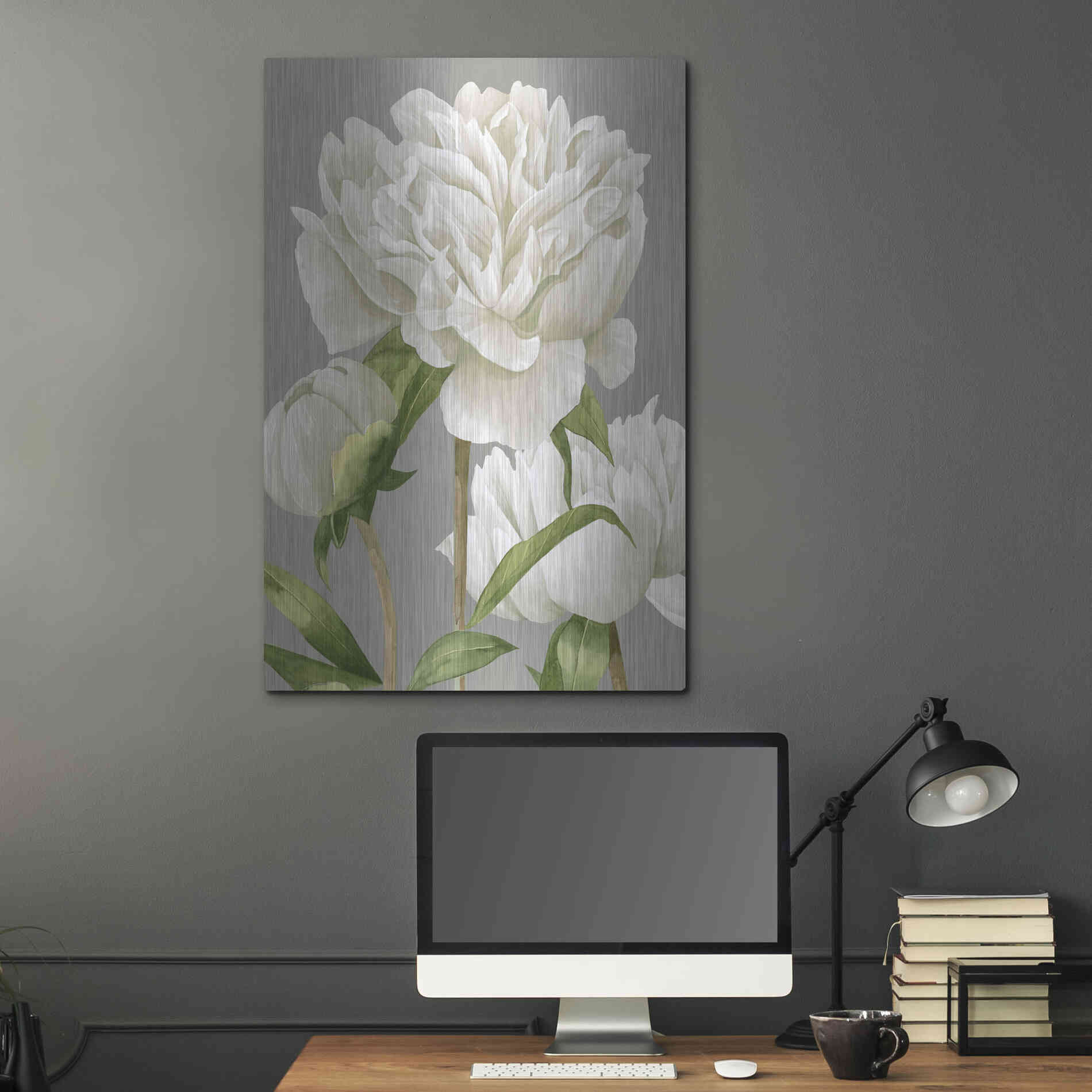 Luxe Metal Art 'White Peonies II' by Grace Popp Metal Wall Art,24x36