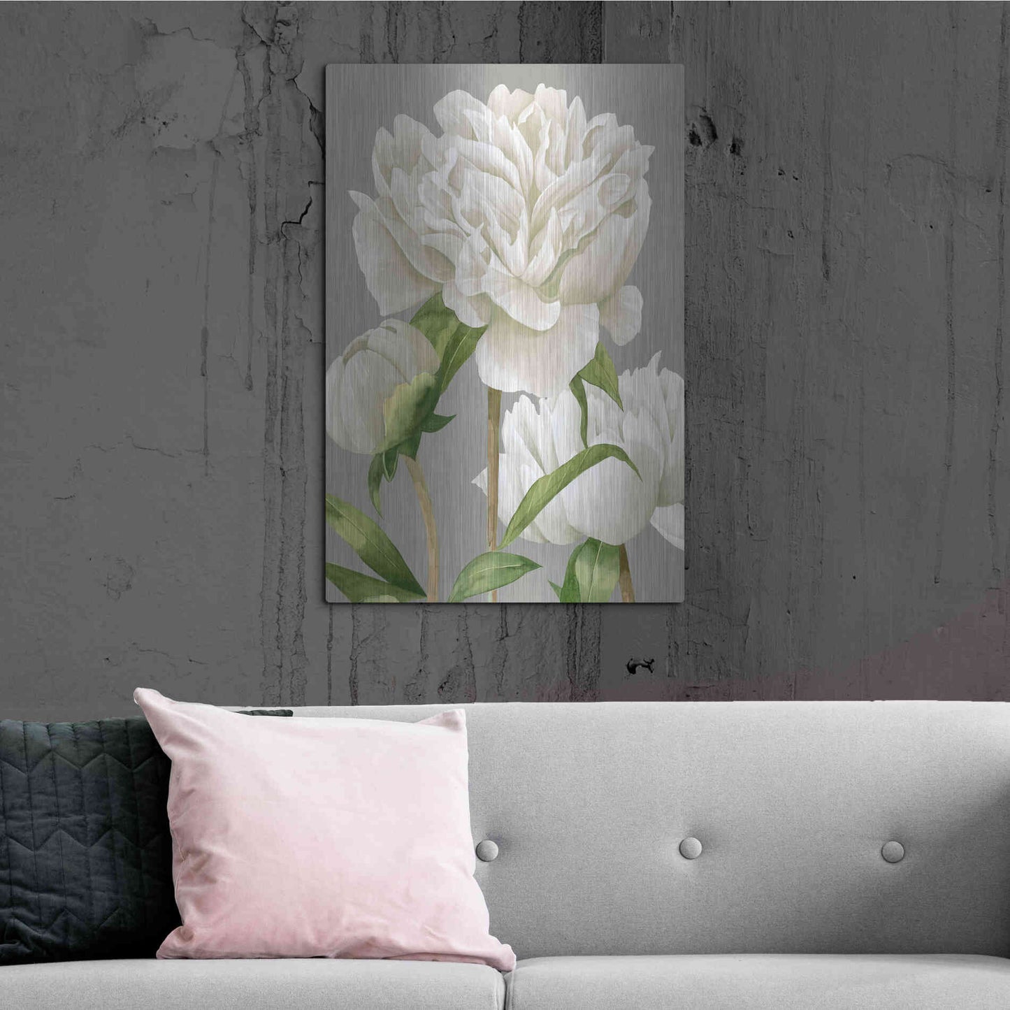 Luxe Metal Art 'White Peonies II' by Grace Popp Metal Wall Art,24x36
