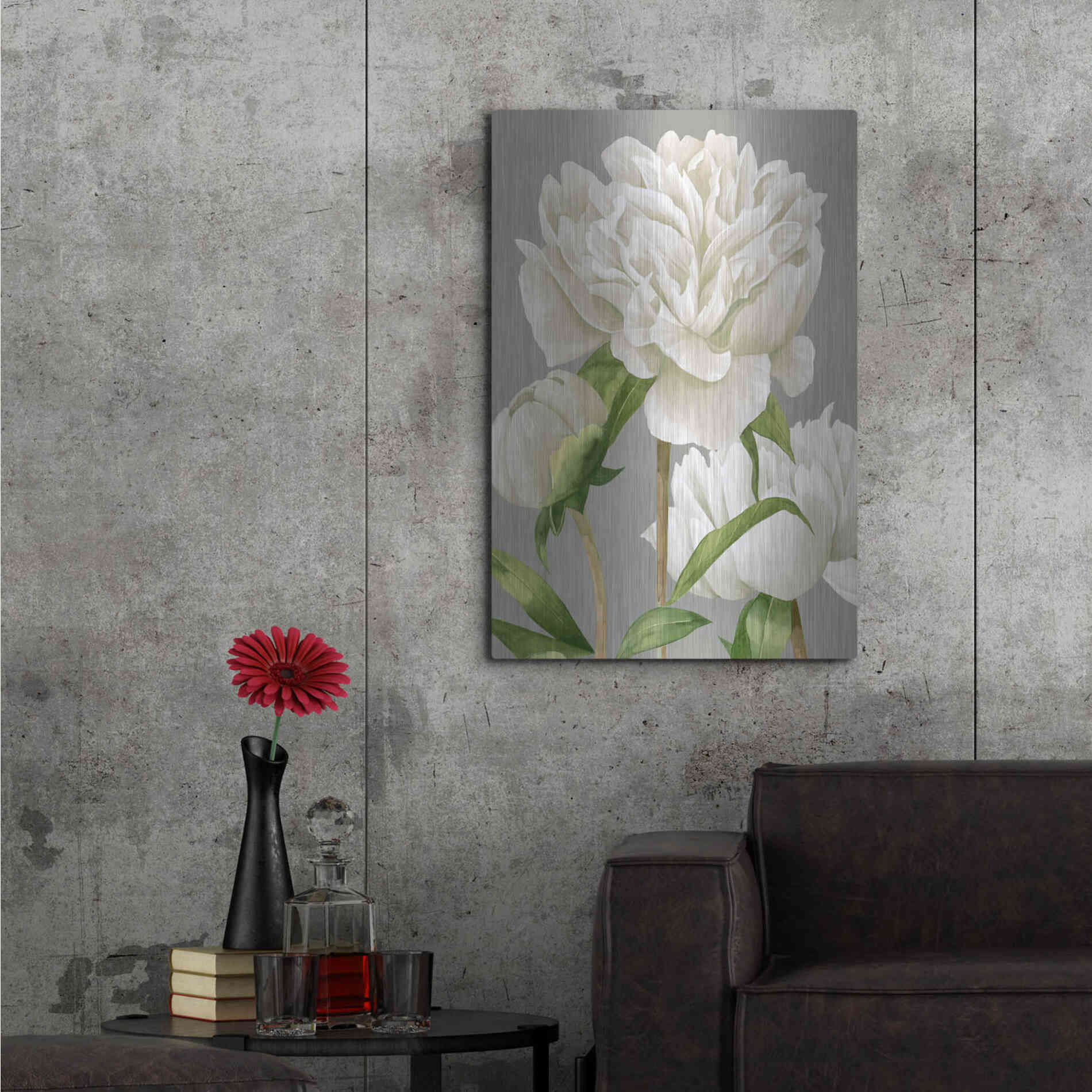 Luxe Metal Art 'White Peonies II' by Grace Popp Metal Wall Art,24x36