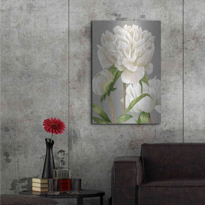 Luxe Metal Art 'White Peonies II' by Grace Popp Metal Wall Art,24x36