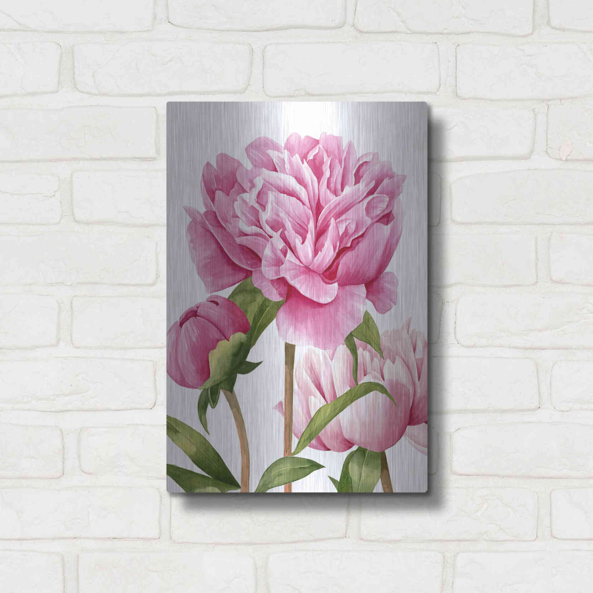 Luxe Metal Art 'Winsome Peonies II' by Grace Popp Metal Wall Art,12x16