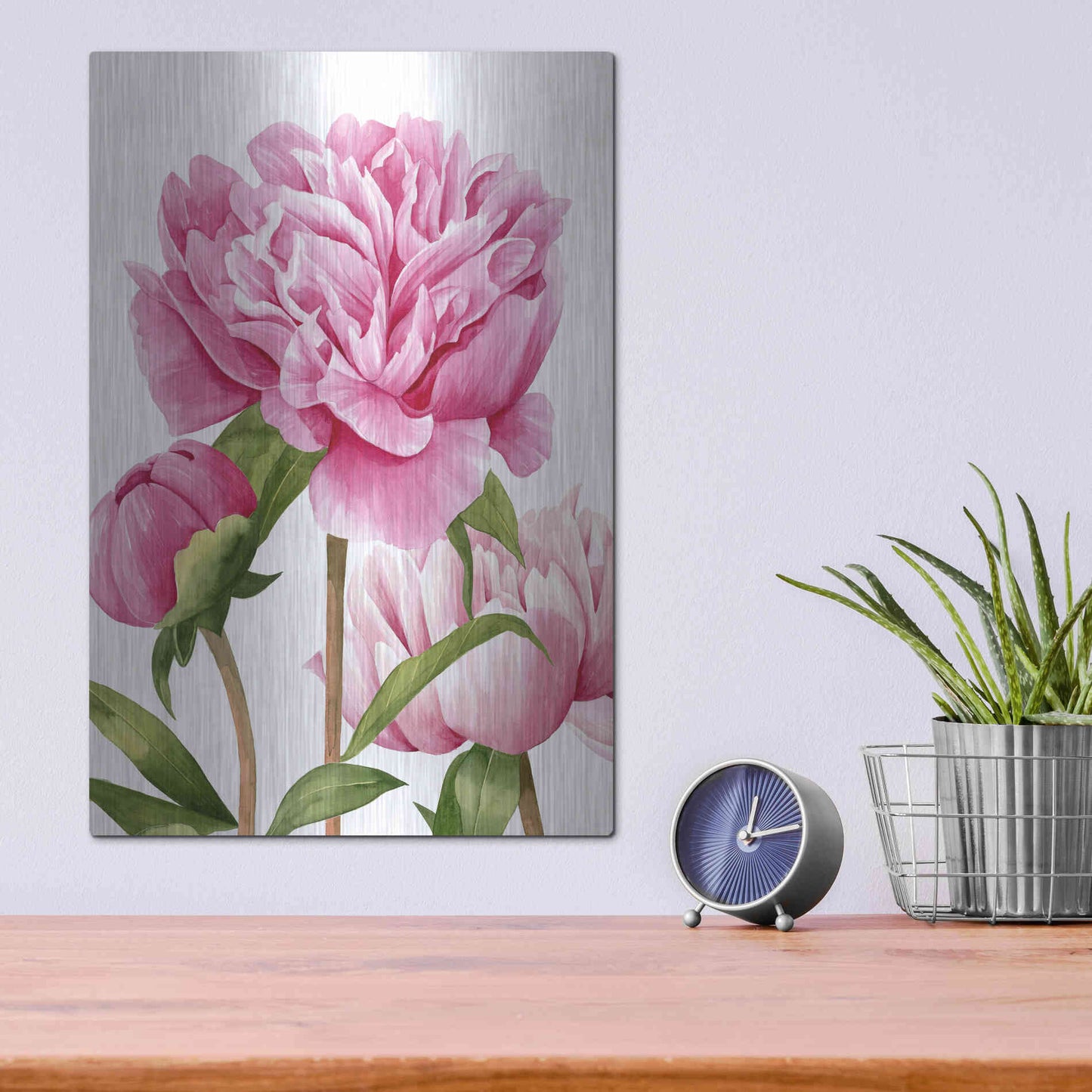 Luxe Metal Art 'Winsome Peonies II' by Grace Popp Metal Wall Art,12x16