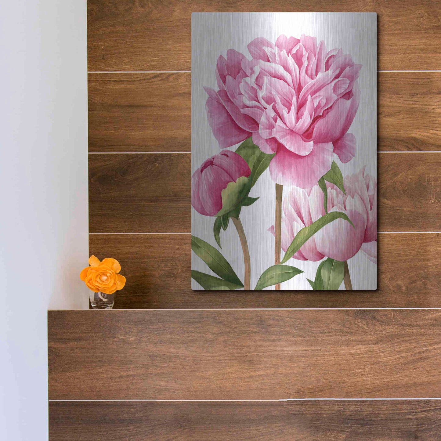 Luxe Metal Art 'Winsome Peonies II' by Grace Popp Metal Wall Art,12x16