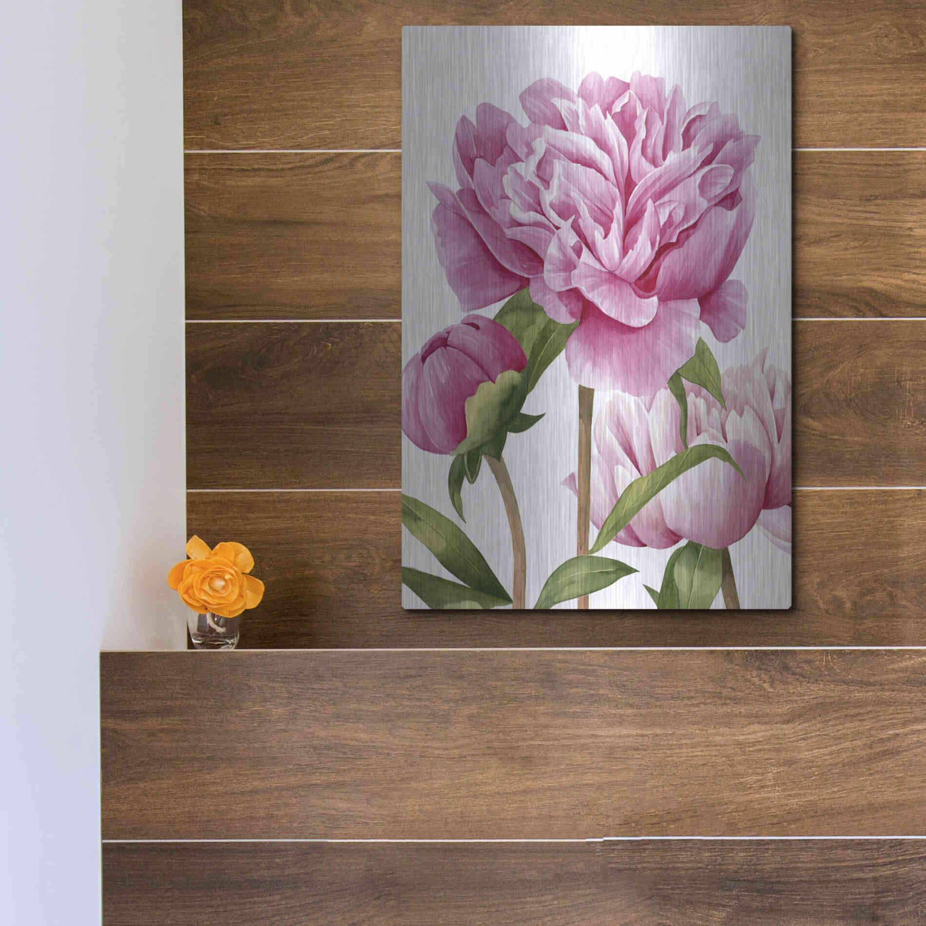 Luxe Metal Art 'Winsome Peonies II' by Grace Popp Metal Wall Art,12x16