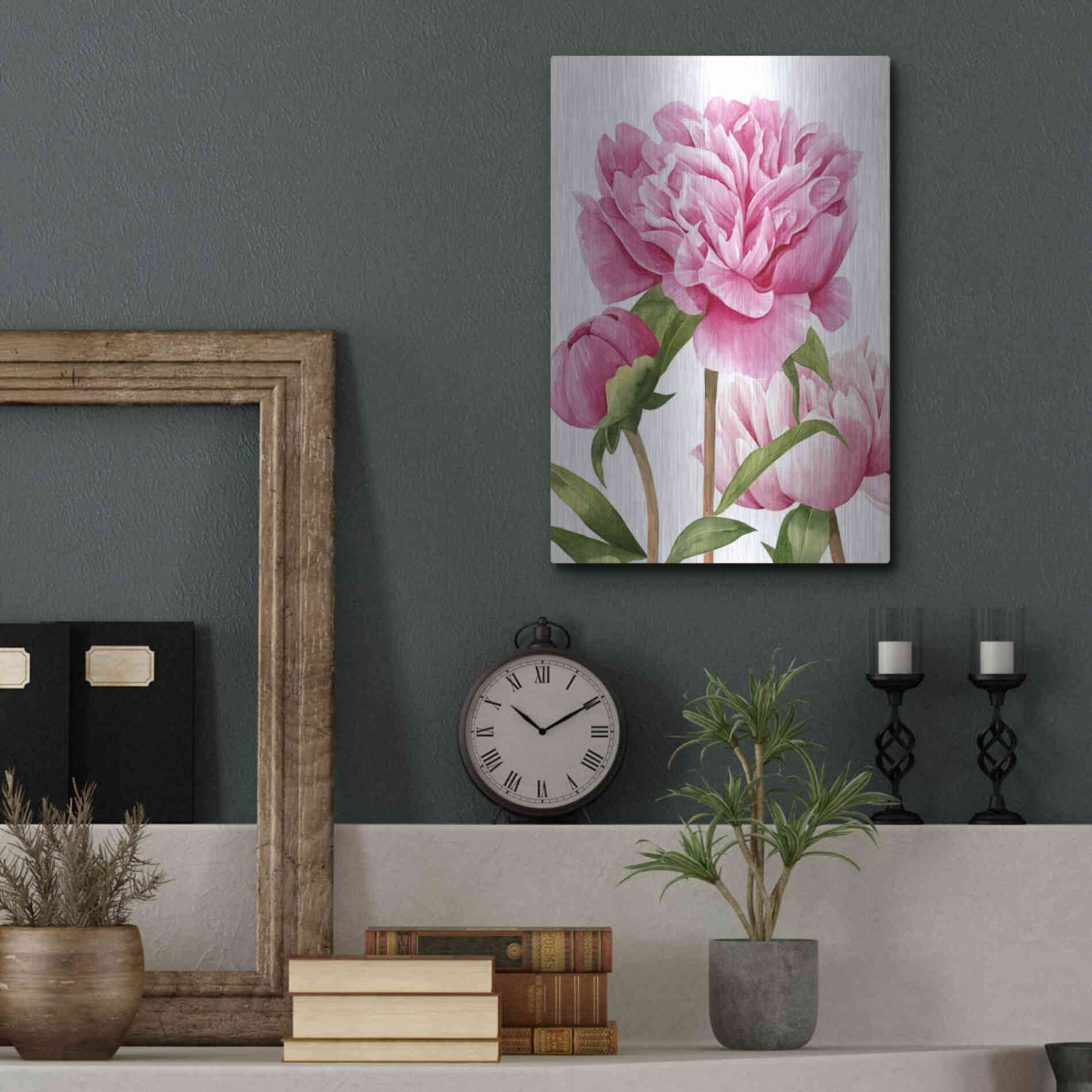 Luxe Metal Art 'Winsome Peonies II' by Grace Popp Metal Wall Art,12x16