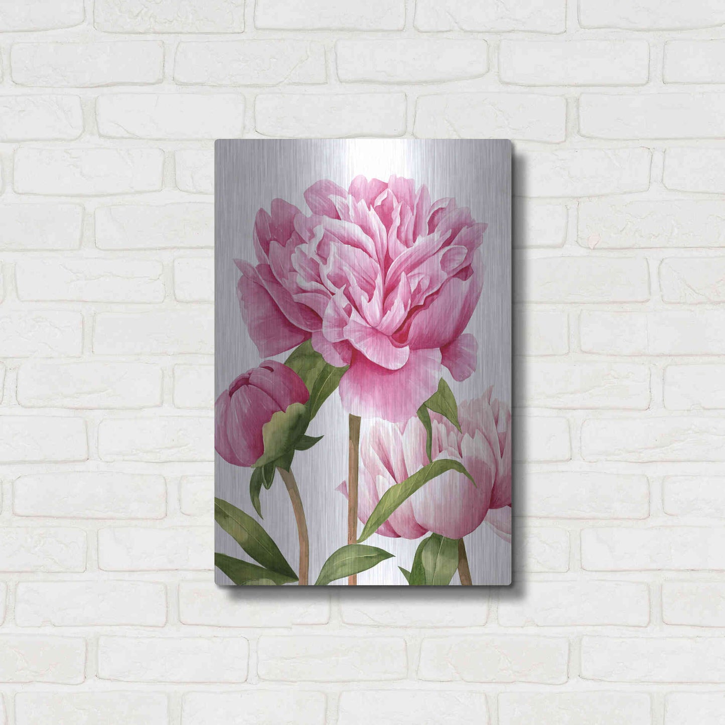 Luxe Metal Art 'Winsome Peonies II' by Grace Popp Metal Wall Art,16x24