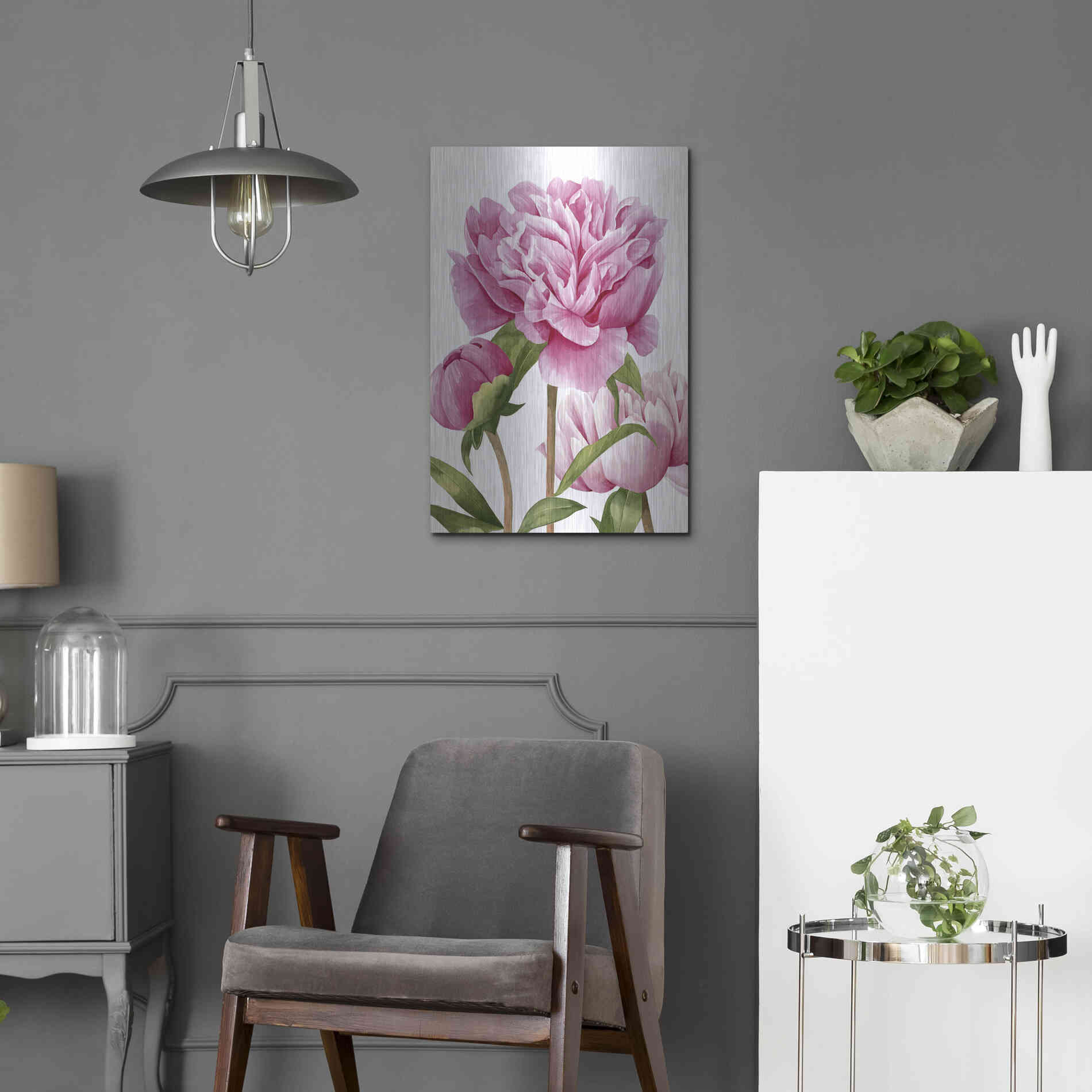 Luxe Metal Art 'Winsome Peonies II' by Grace Popp Metal Wall Art,16x24