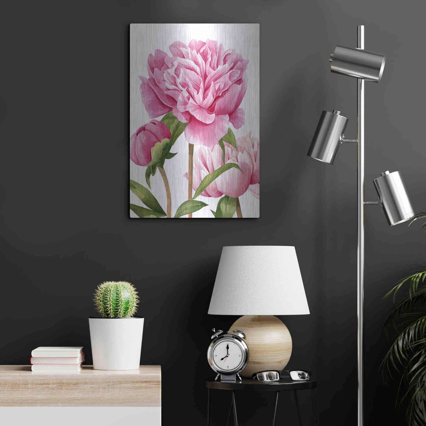 Luxe Metal Art 'Winsome Peonies II' by Grace Popp Metal Wall Art,16x24