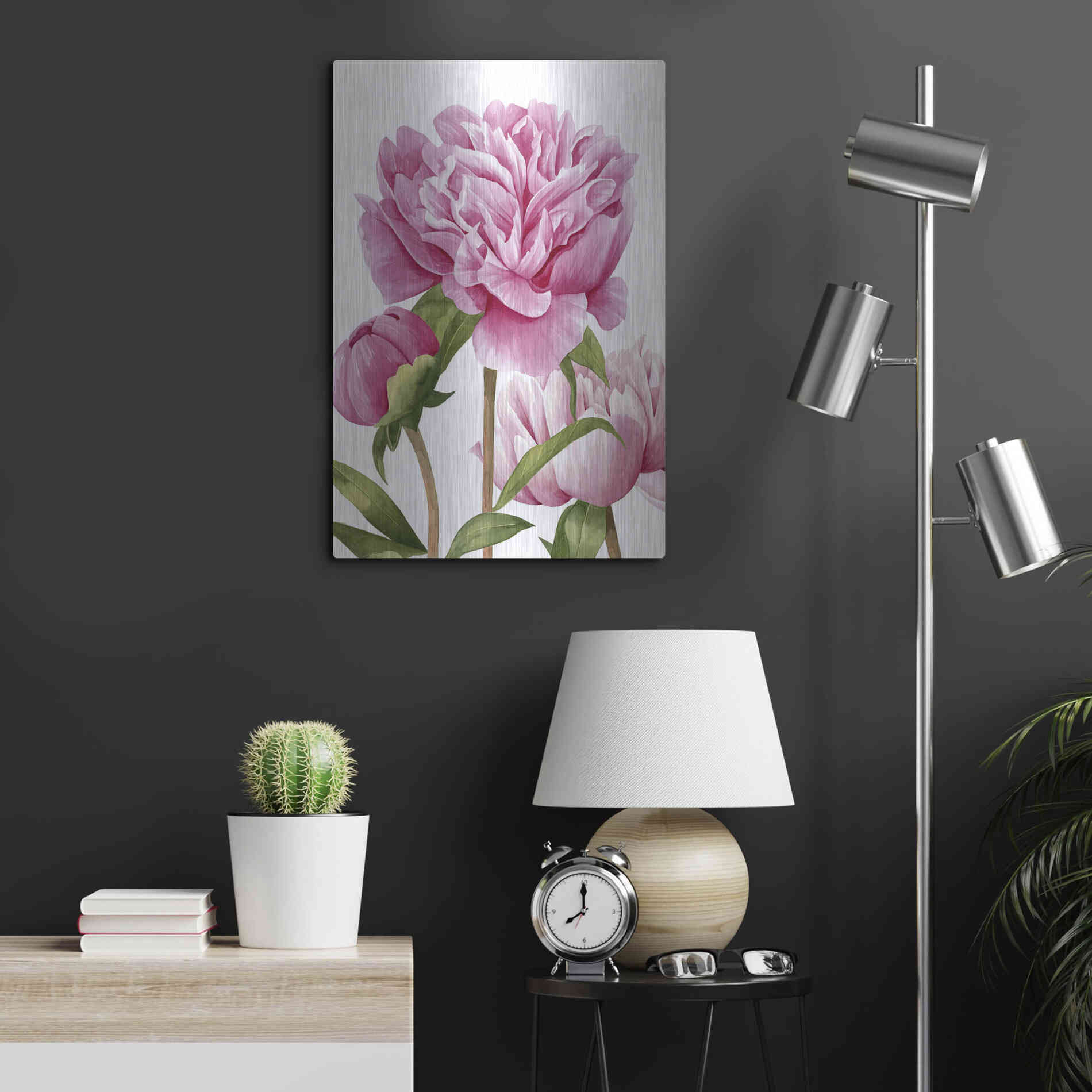 Luxe Metal Art 'Winsome Peonies II' by Grace Popp Metal Wall Art,16x24