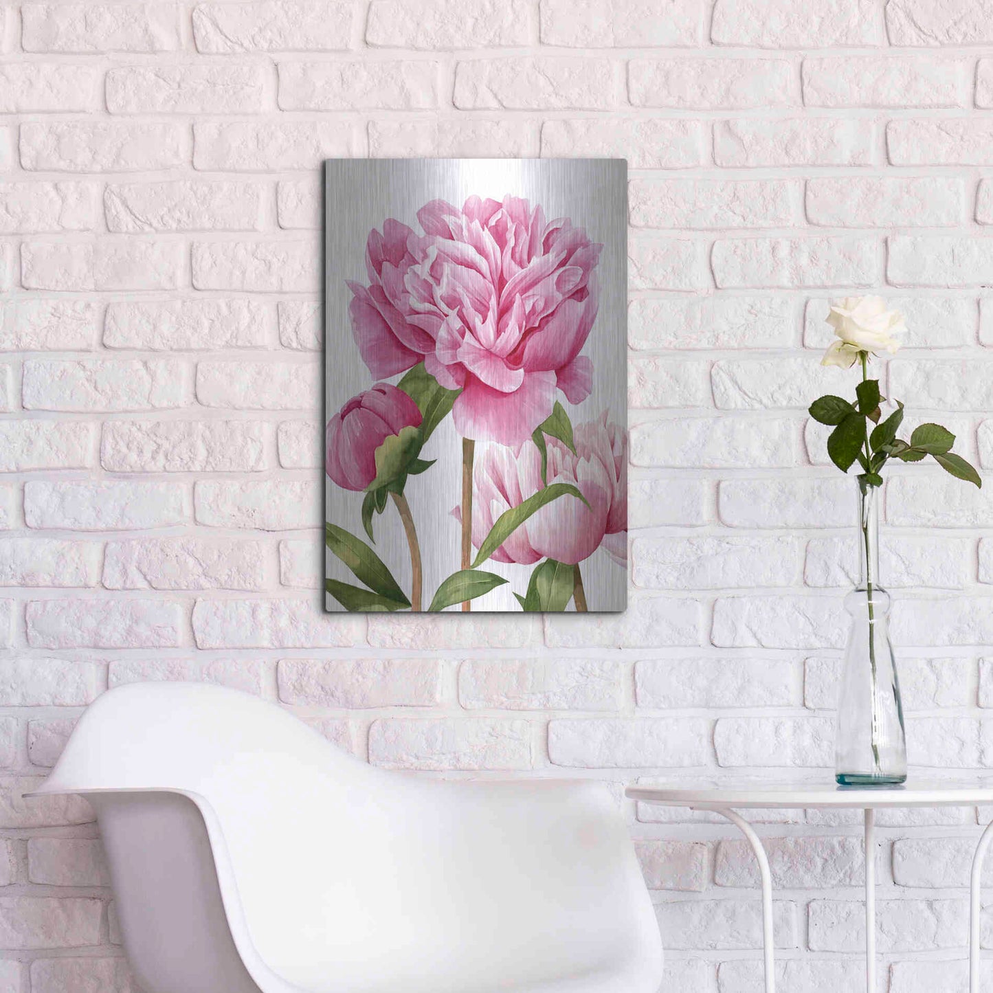 Luxe Metal Art 'Winsome Peonies II' by Grace Popp Metal Wall Art,16x24