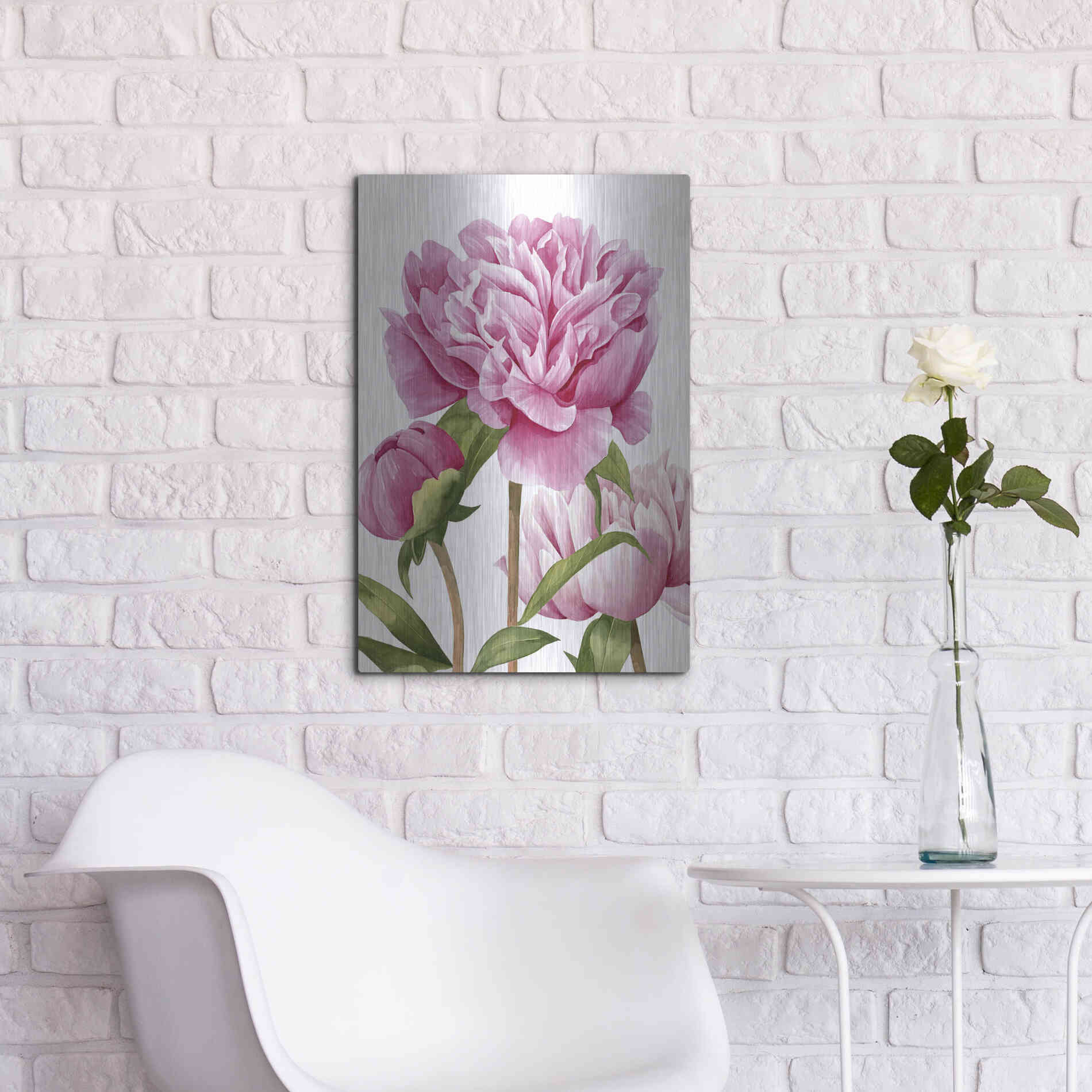 Luxe Metal Art 'Winsome Peonies II' by Grace Popp Metal Wall Art,16x24