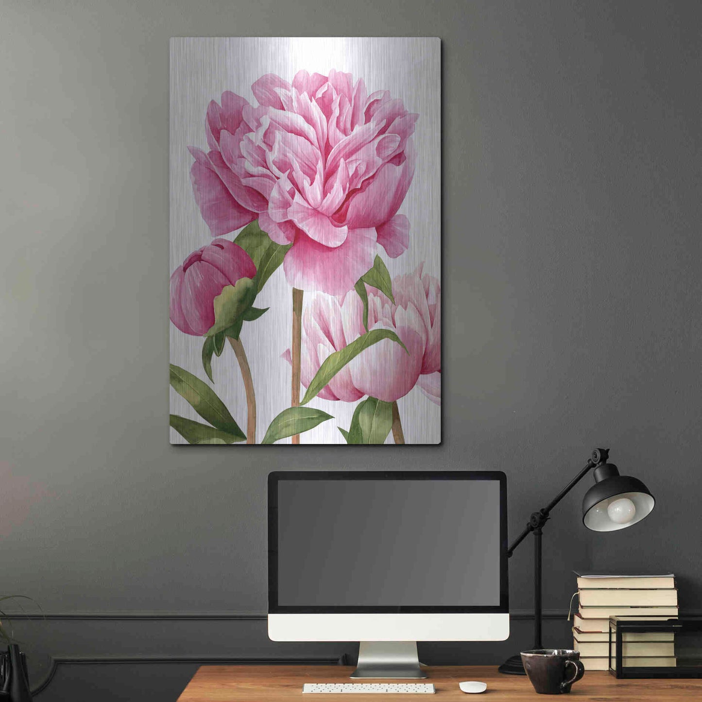 Luxe Metal Art 'Winsome Peonies II' by Grace Popp Metal Wall Art,24x36