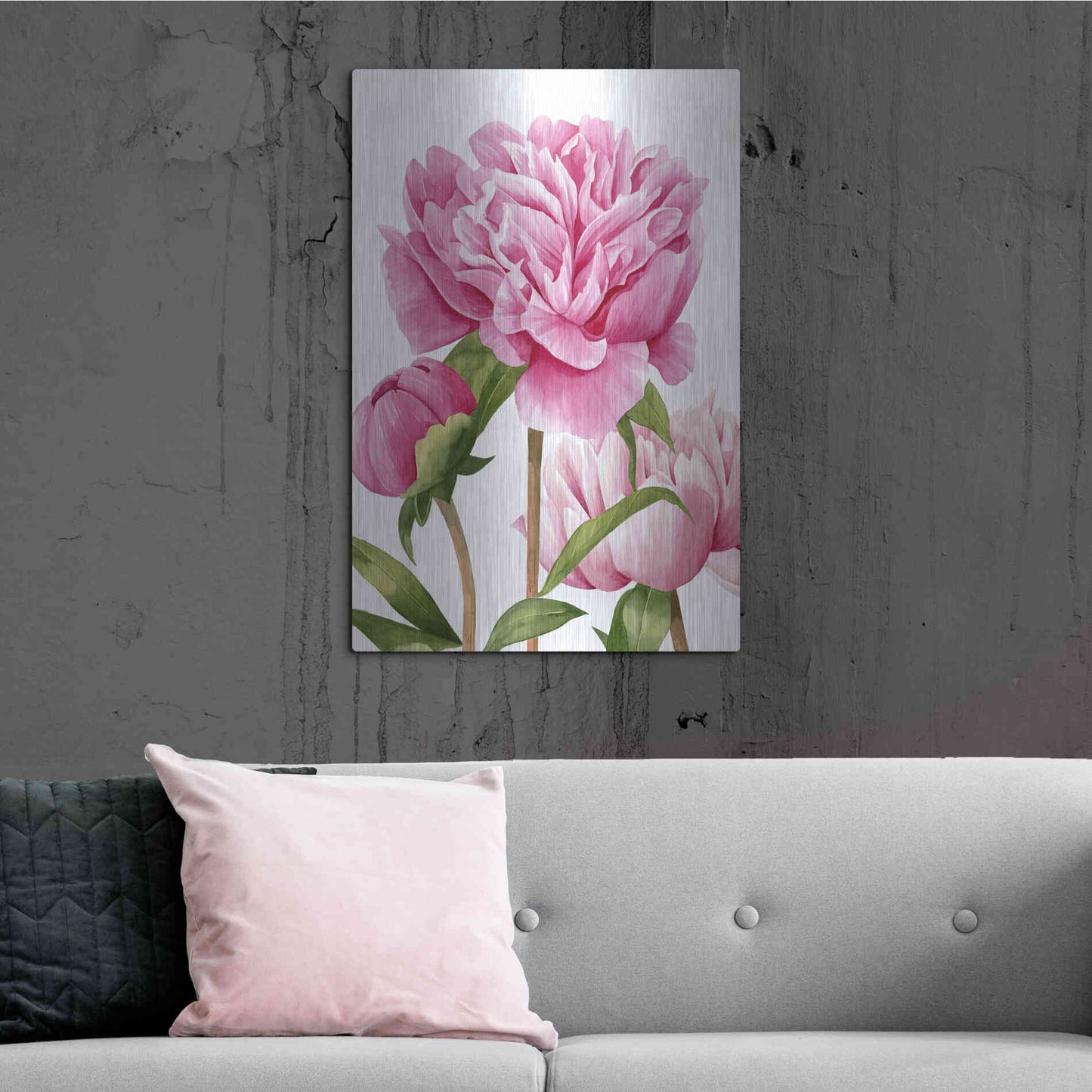 Luxe Metal Art 'Winsome Peonies II' by Grace Popp Metal Wall Art,24x36