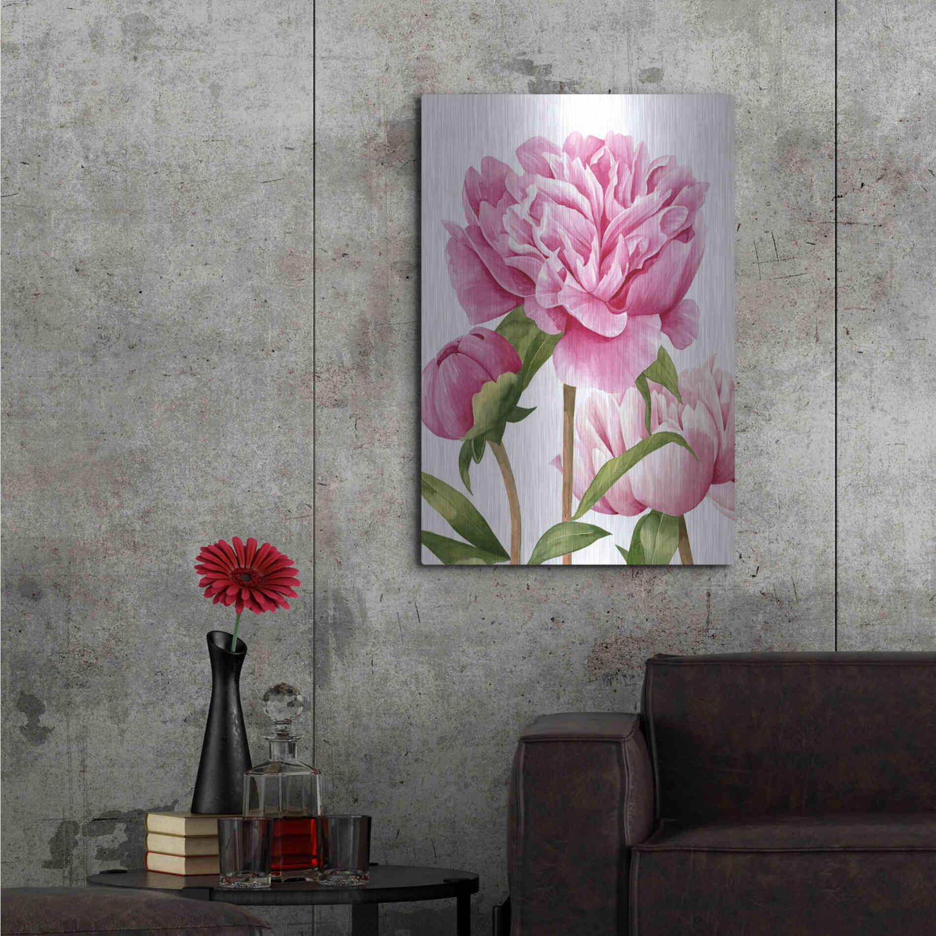 Luxe Metal Art 'Winsome Peonies II' by Grace Popp Metal Wall Art,24x36