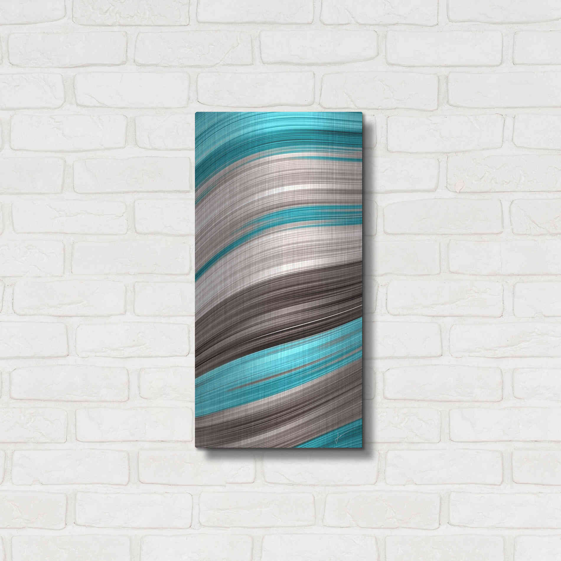 Luxe Metal Art 'Aqua Sweep I' by James Burghardt, Metal Wall Art,12x24