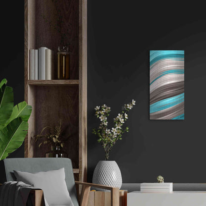Luxe Metal Art 'Aqua Sweep I' by James Burghardt, Metal Wall Art,12x24
