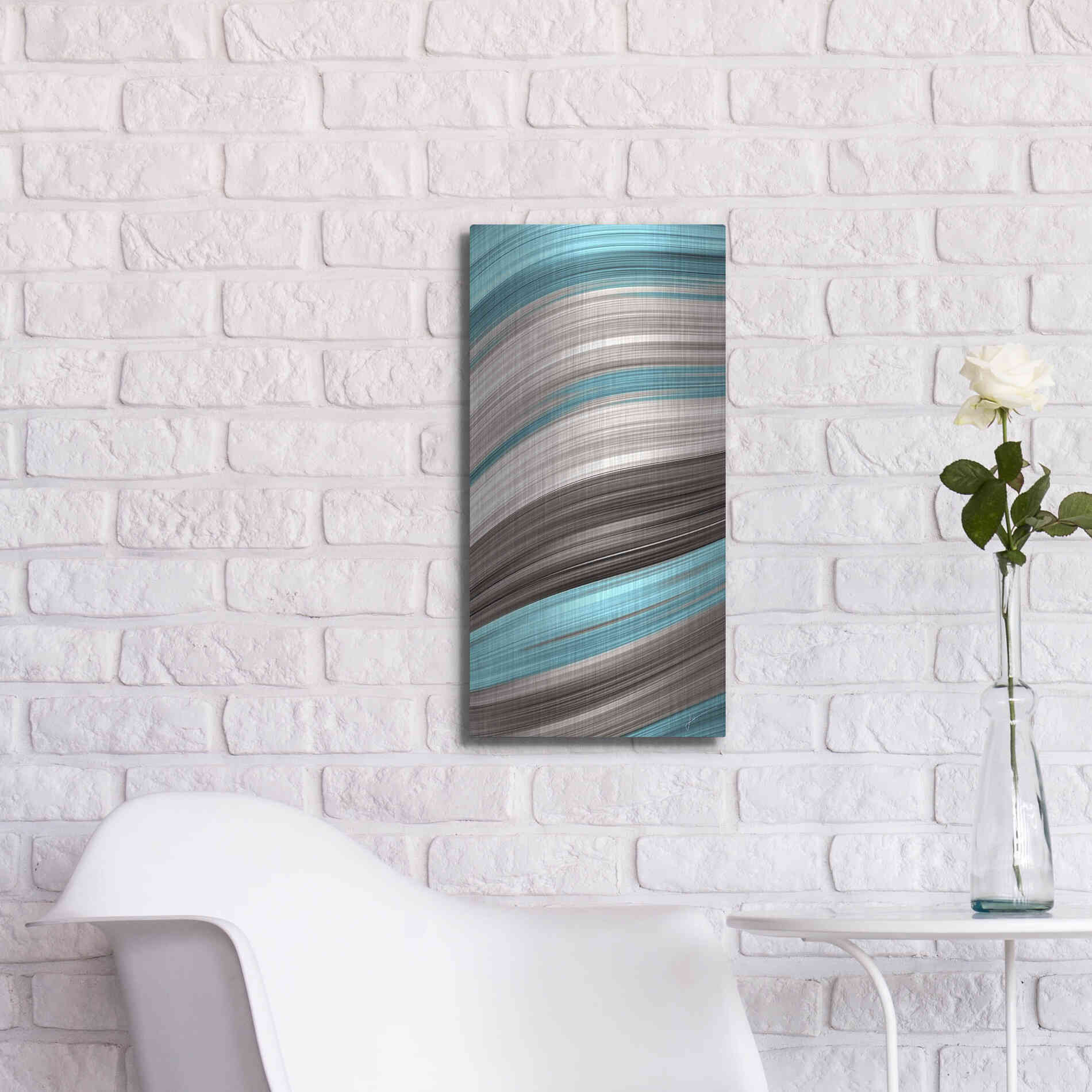 Luxe Metal Art 'Aqua Sweep I' by James Burghardt, Metal Wall Art,12x24