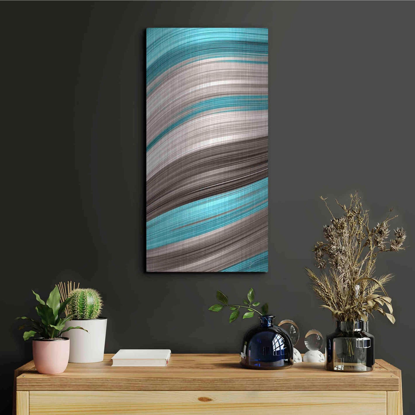 Luxe Metal Art 'Aqua Sweep I' by James Burghardt, Metal Wall Art,12x24