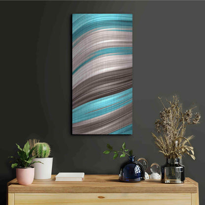 Luxe Metal Art 'Aqua Sweep I' by James Burghardt, Metal Wall Art,12x24