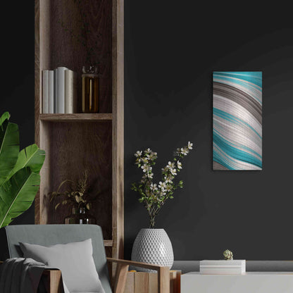 Luxe Metal Art 'Aqua Sweep II' by James Burghardt, Metal Wall Art,12x24