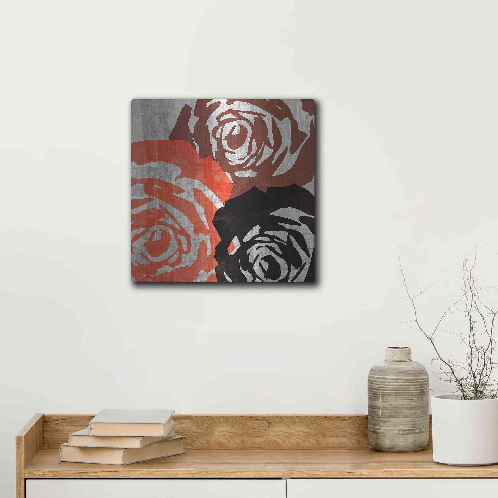 Luxe Metal Art 'Bloomer Squares V' by James Burghardt, Metal Wall Art,12x12