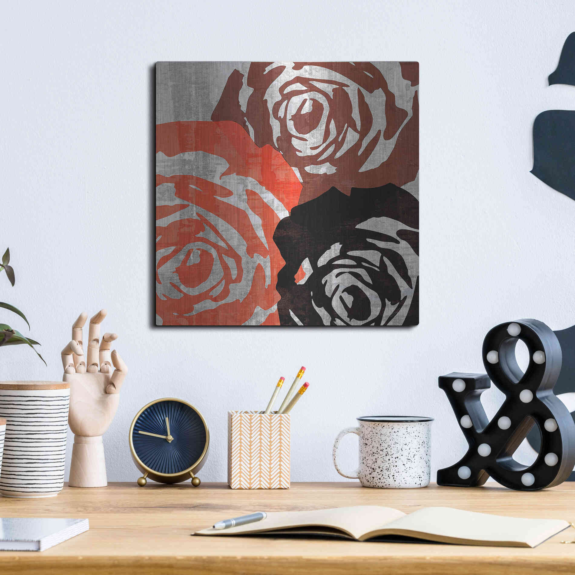 Luxe Metal Art 'Bloomer Squares V' by James Burghardt, Metal Wall Art,12x12