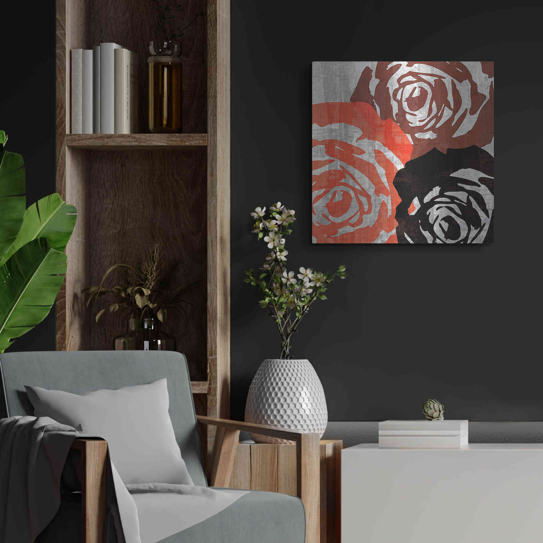 Luxe Metal Art 'Bloomer Squares V' by James Burghardt, Metal Wall Art,24x24