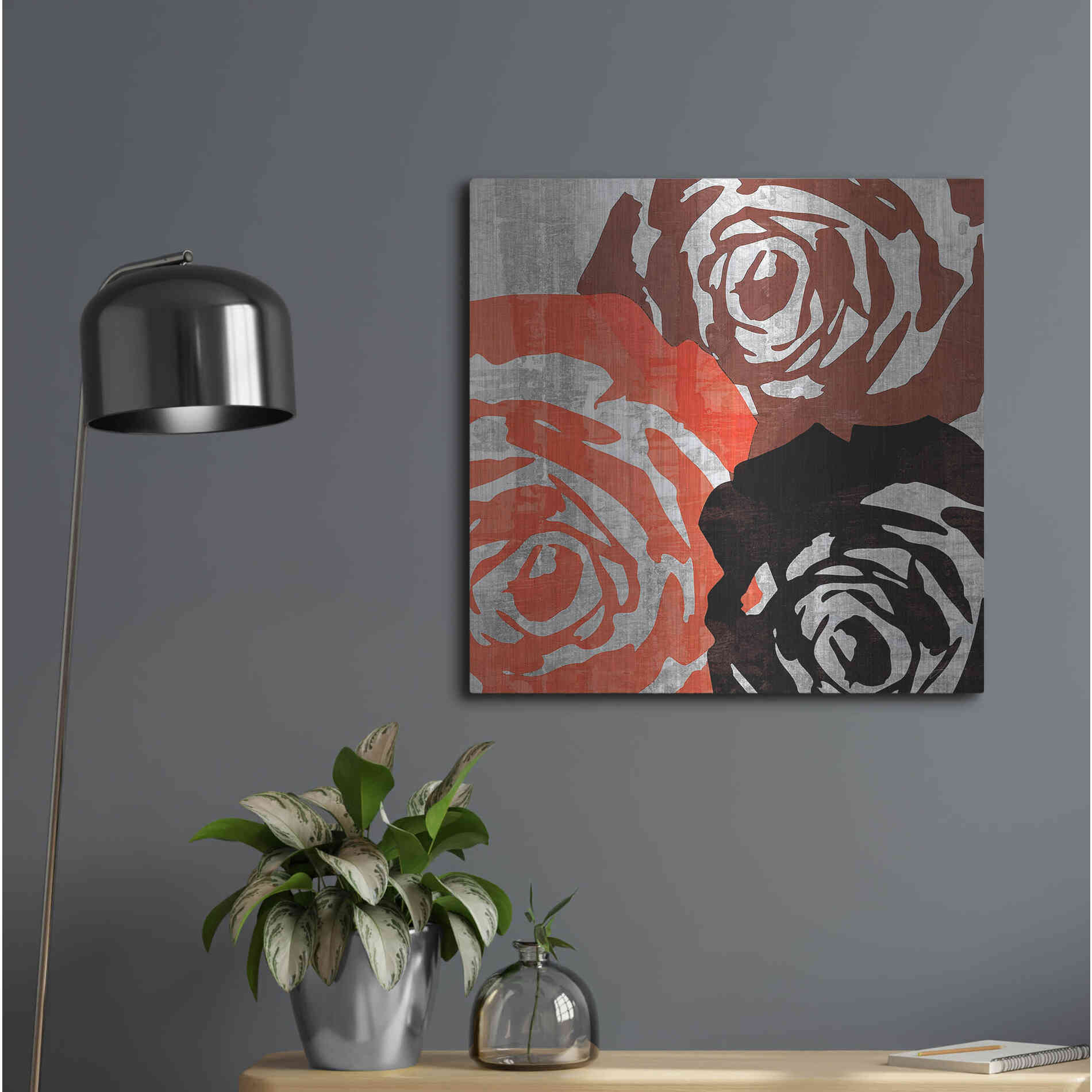 Luxe Metal Art 'Bloomer Squares V' by James Burghardt, Metal Wall Art,24x24