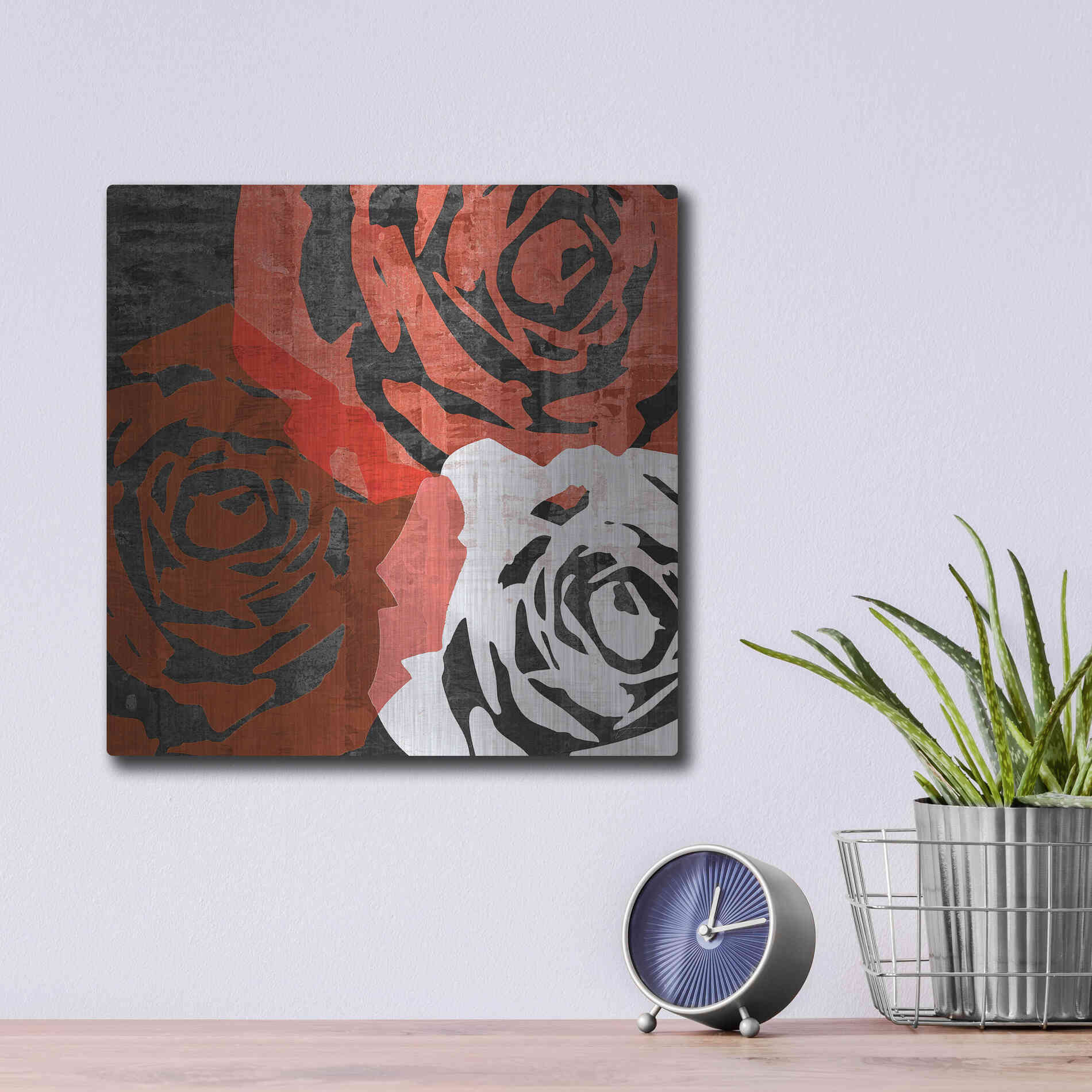 Luxe Metal Art 'Bloomer Squares VI' by James Burghardt, Metal Wall Art,12x12