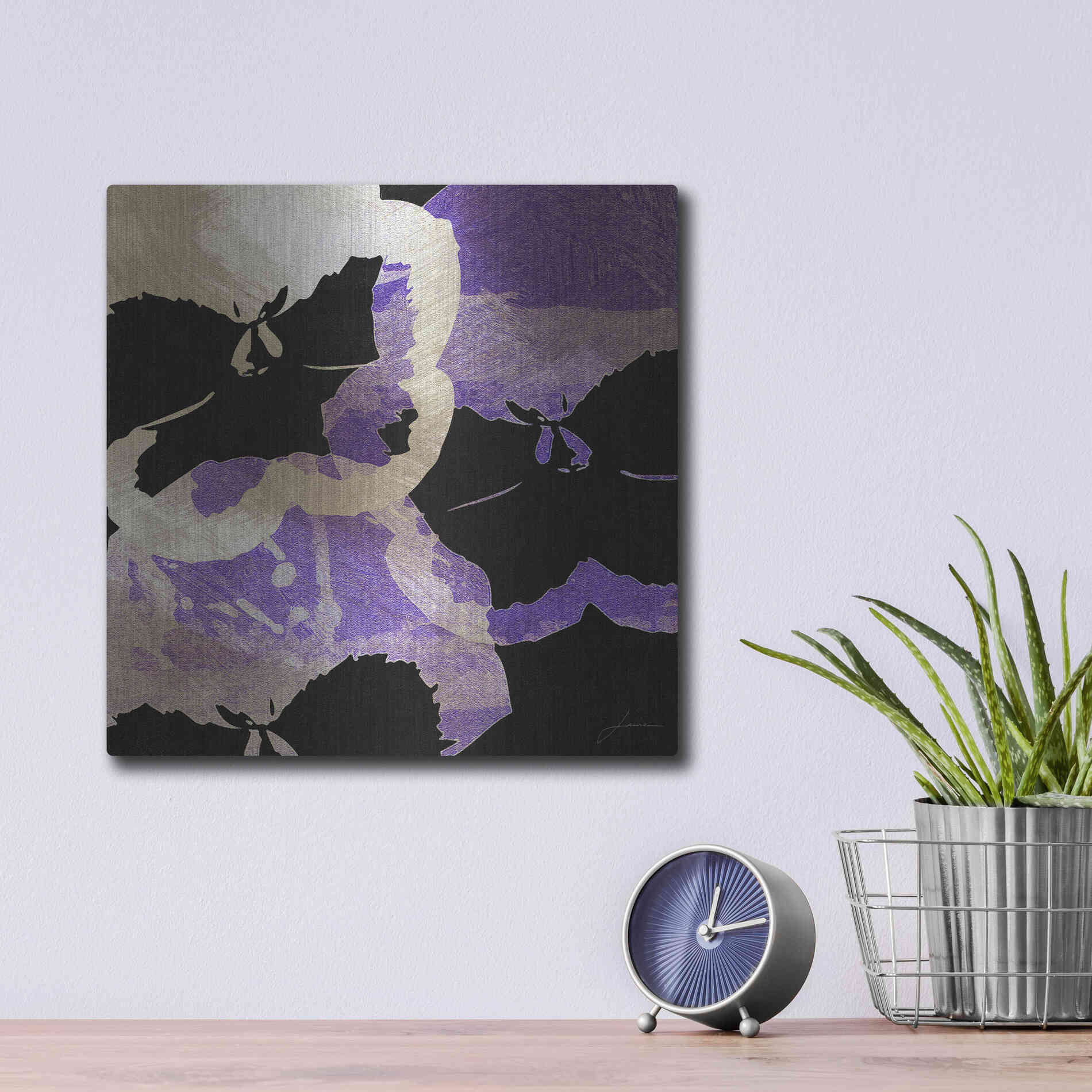 Luxe Metal Art 'Bloomer Tiles VII' by James Burghardt, Metal Wall Art,12x12