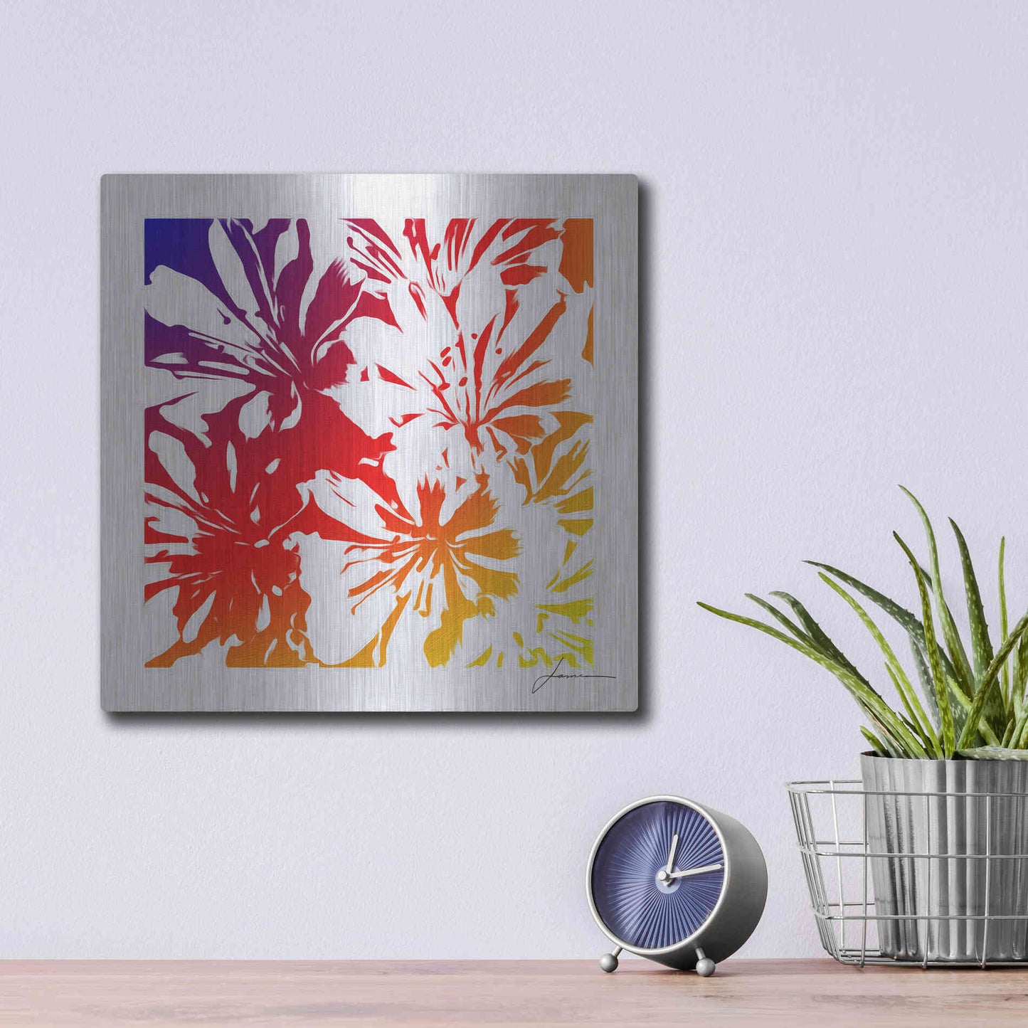 Luxe Metal Art 'Floral Brights I' by James Burghardt, Metal Wall Art,12x12