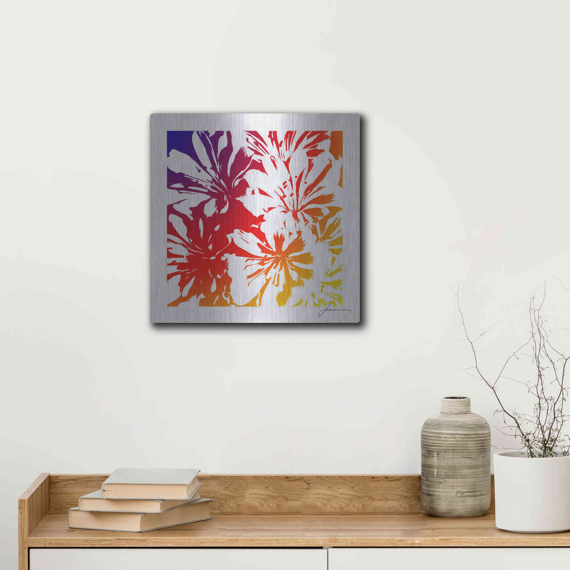 Luxe Metal Art 'Floral Brights I' by James Burghardt, Metal Wall Art,12x12