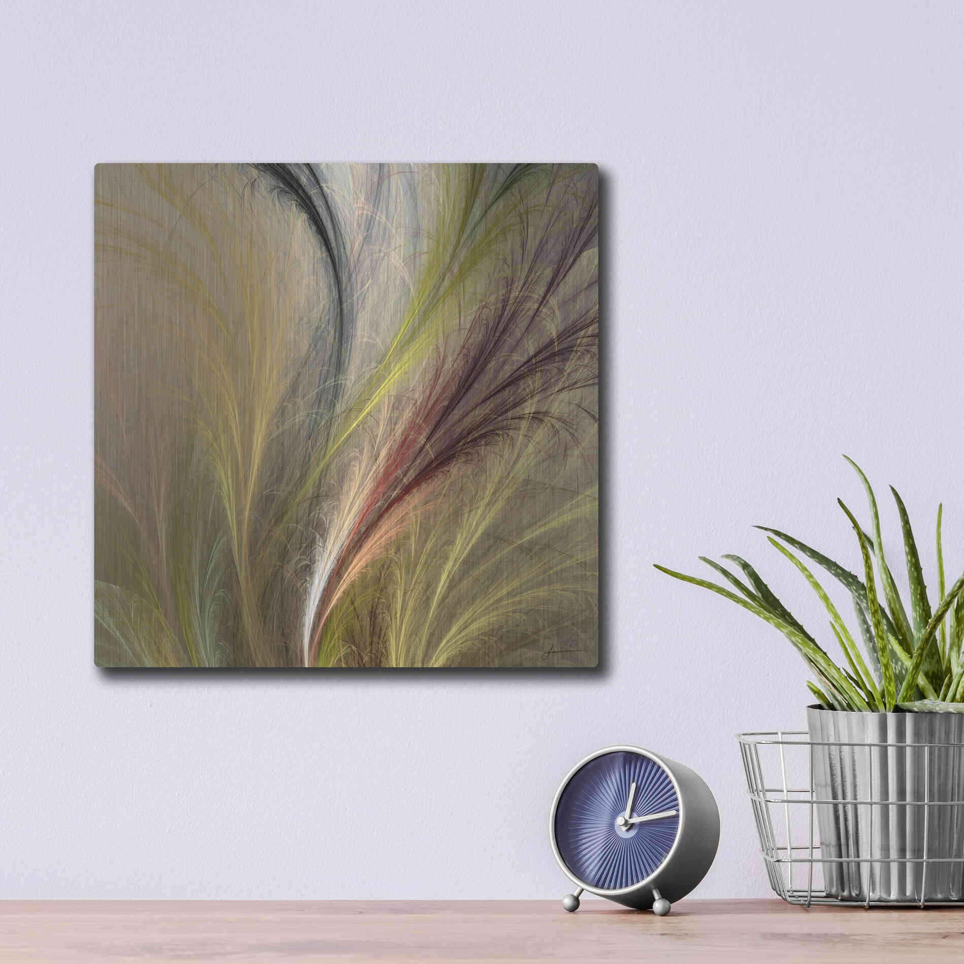 Luxe Metal Art 'Fountain Grass I' by James Burghardt, Metal Wall Art,12x12