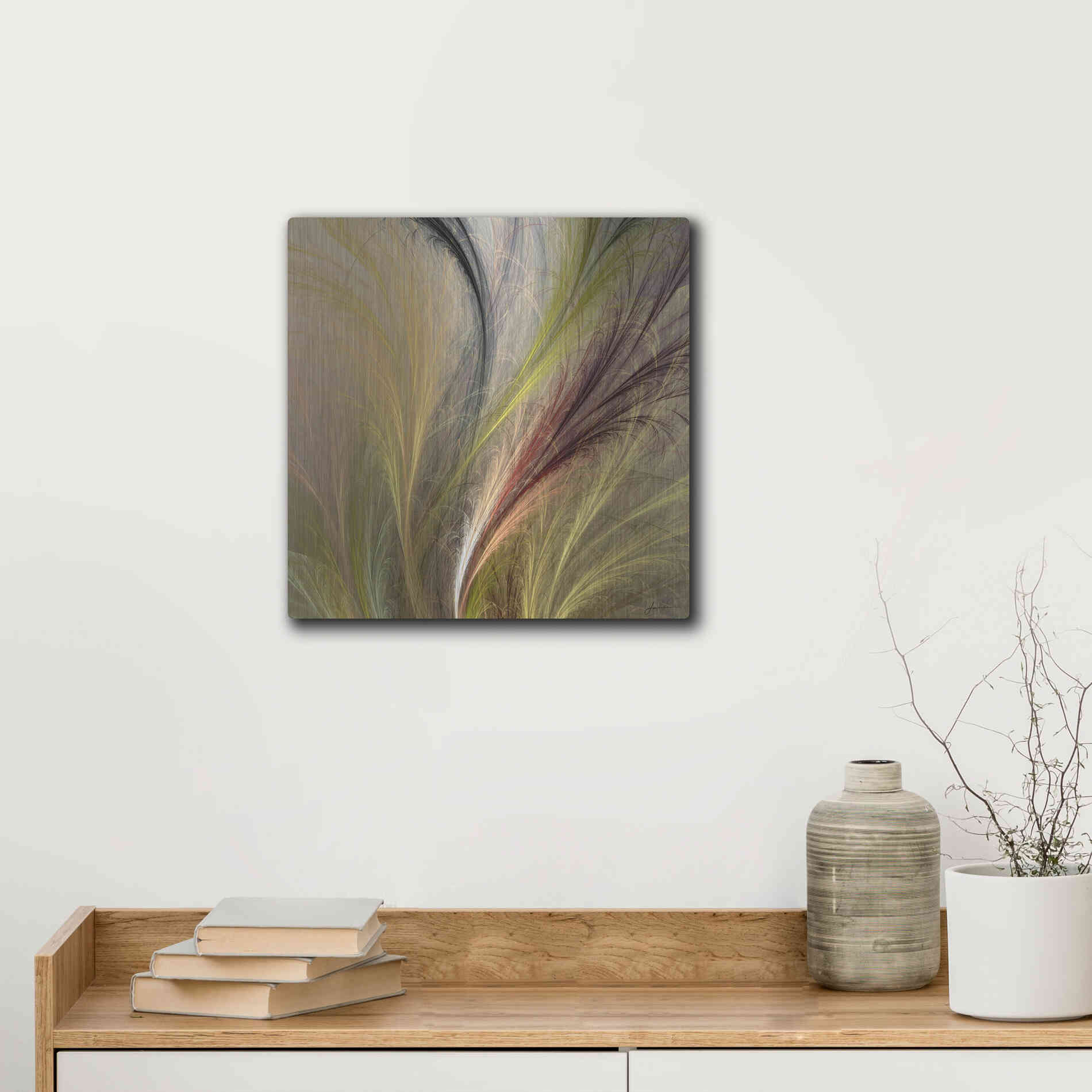 Luxe Metal Art 'Fountain Grass I' by James Burghardt, Metal Wall Art,12x12
