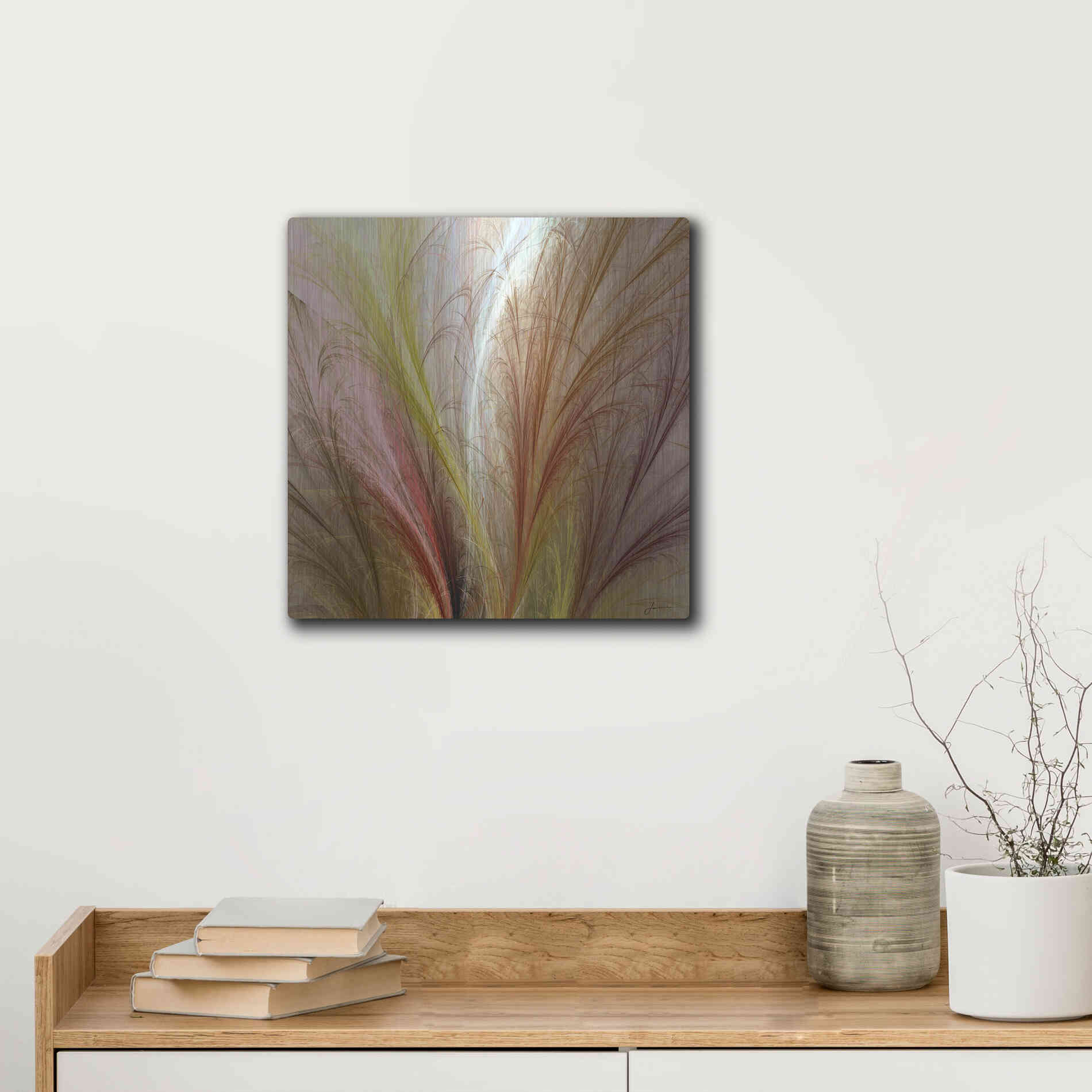 Luxe Metal Art 'Fountain Grass II' by James Burghardt, Metal Wall Art,12x12